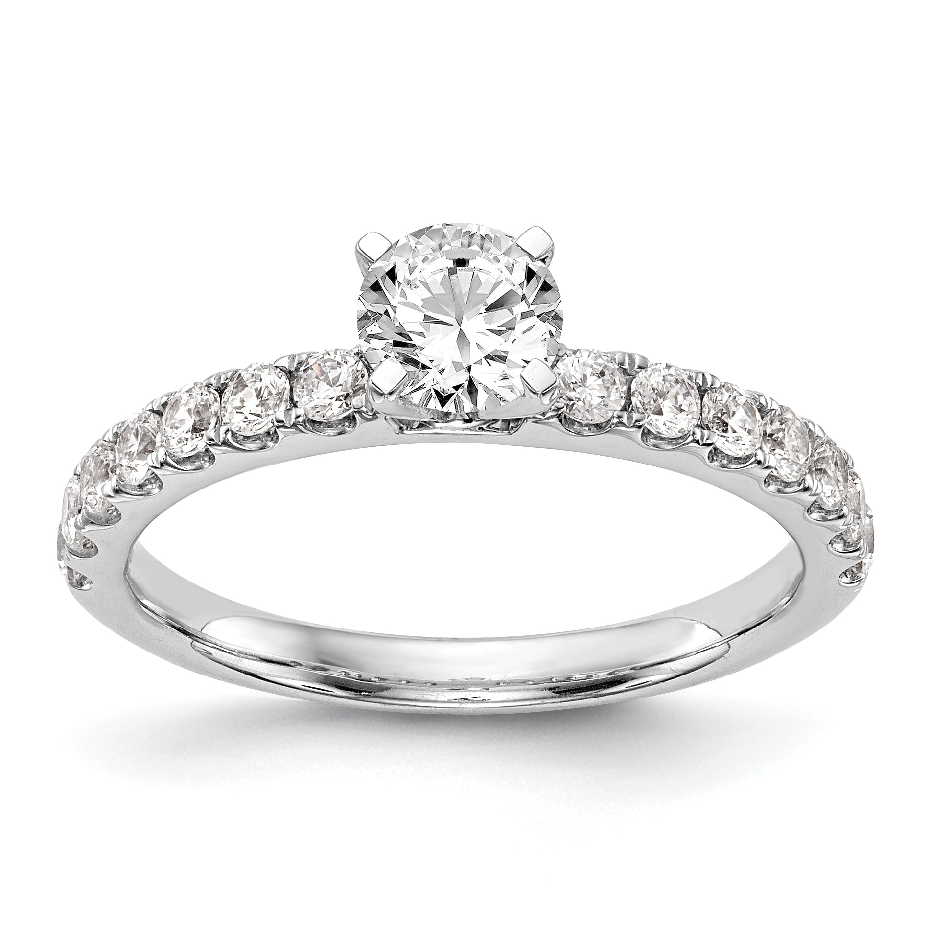 14K White Gold Diamond Peg Set CZ Engagement Ring