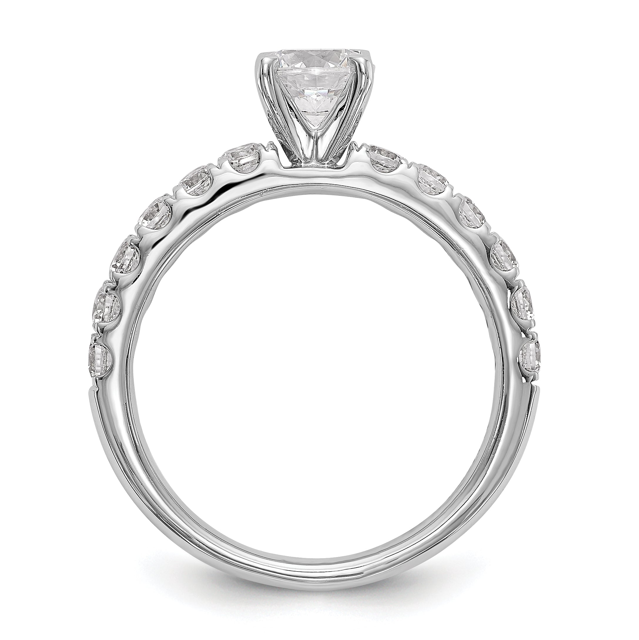 14K White Gold Diamond Peg Set CZ Engagement Ring