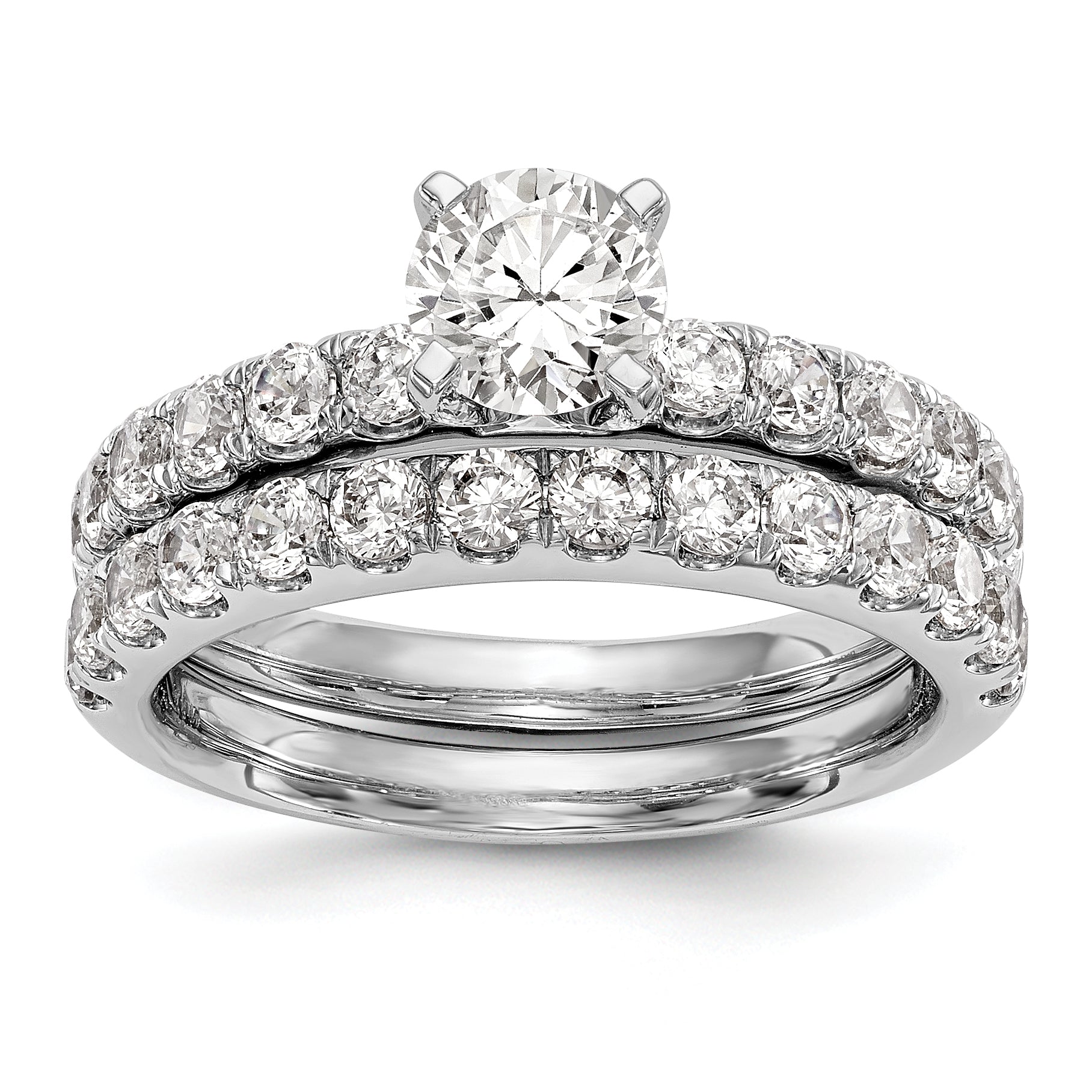 14K White Gold Diamond Peg Set CZ Engagement Ring