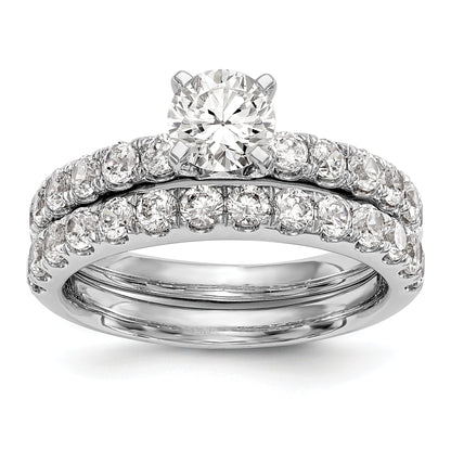 14K White Gold Diamond Peg Set CZ Engagement Ring