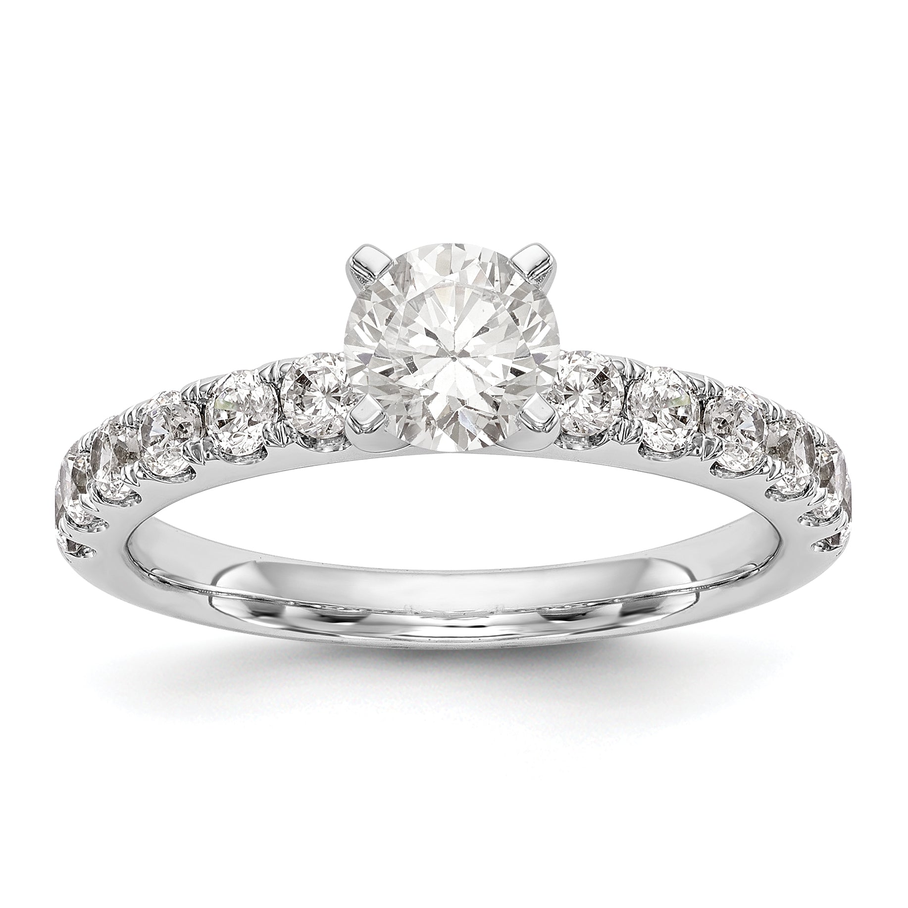 14K White Gold Diamond Peg Set CZ Engagement Ring