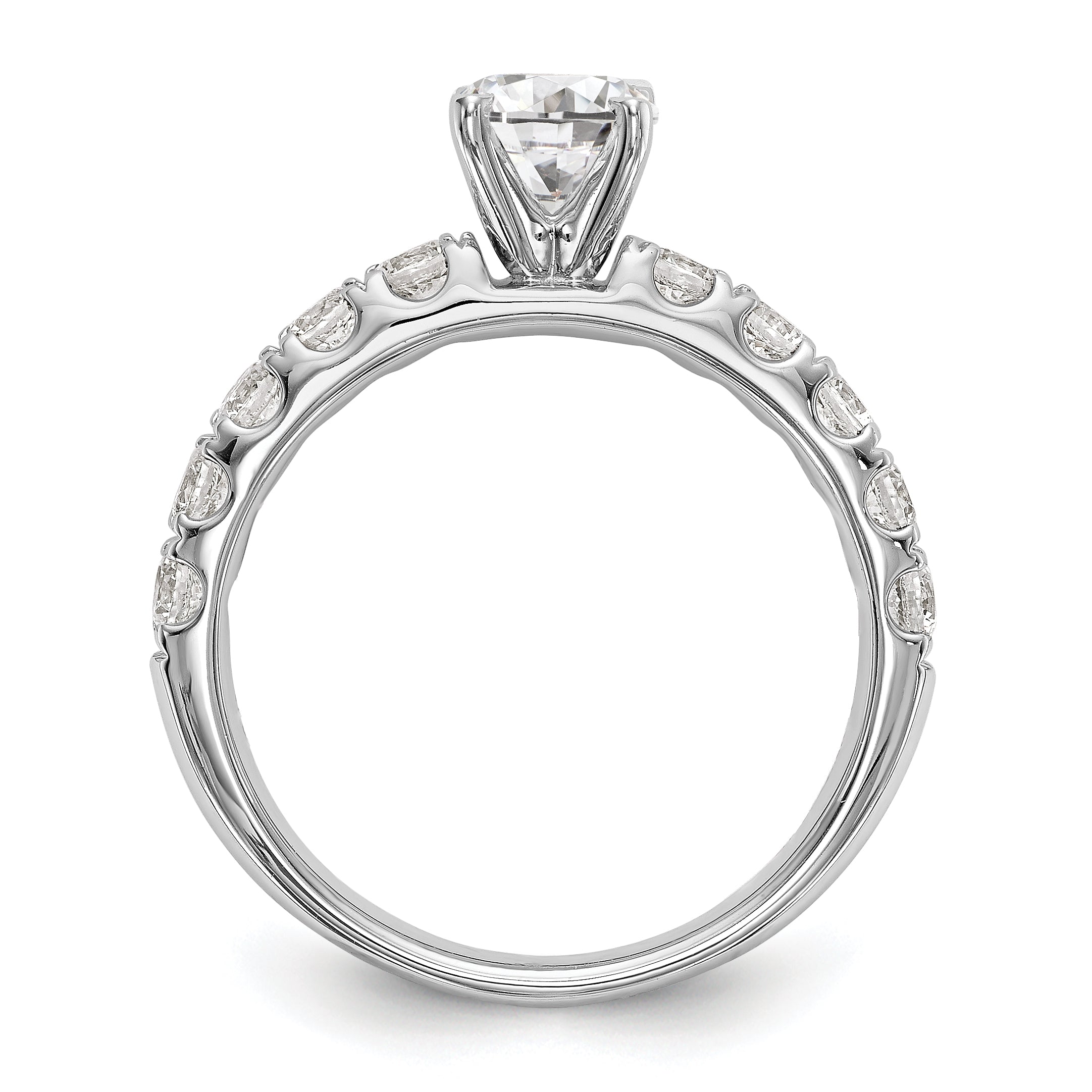 14K White Gold Diamond Peg Set CZ Engagement Ring