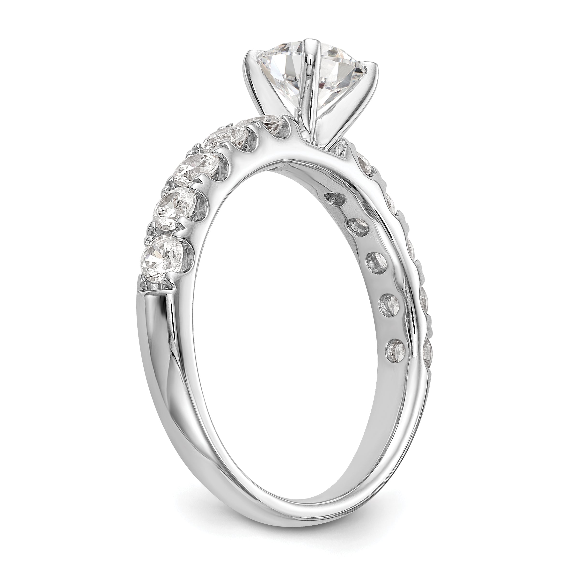 14K White Gold Diamond Peg Set CZ Engagement Ring
