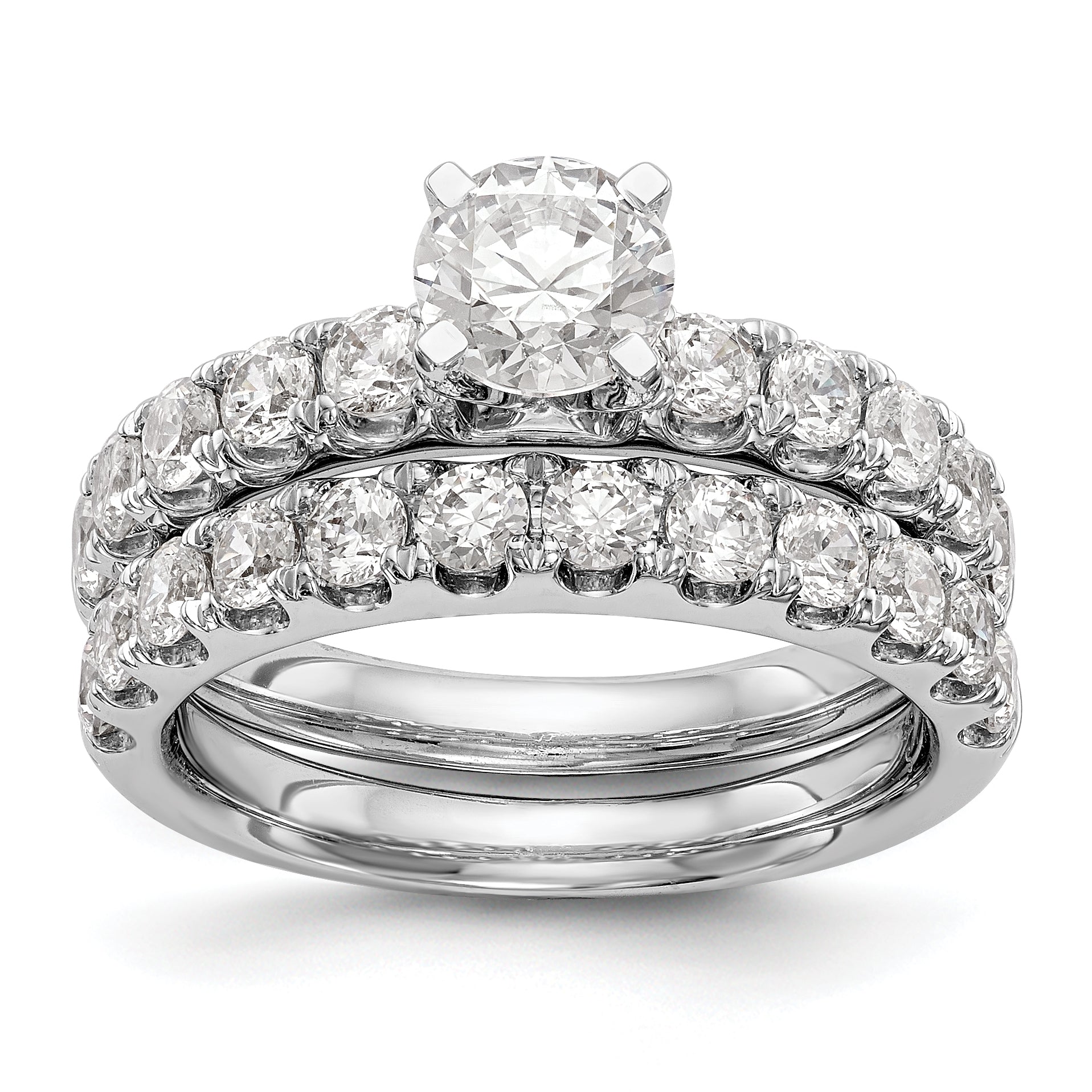 14K White Gold Diamond Peg Set CZ Engagement Ring