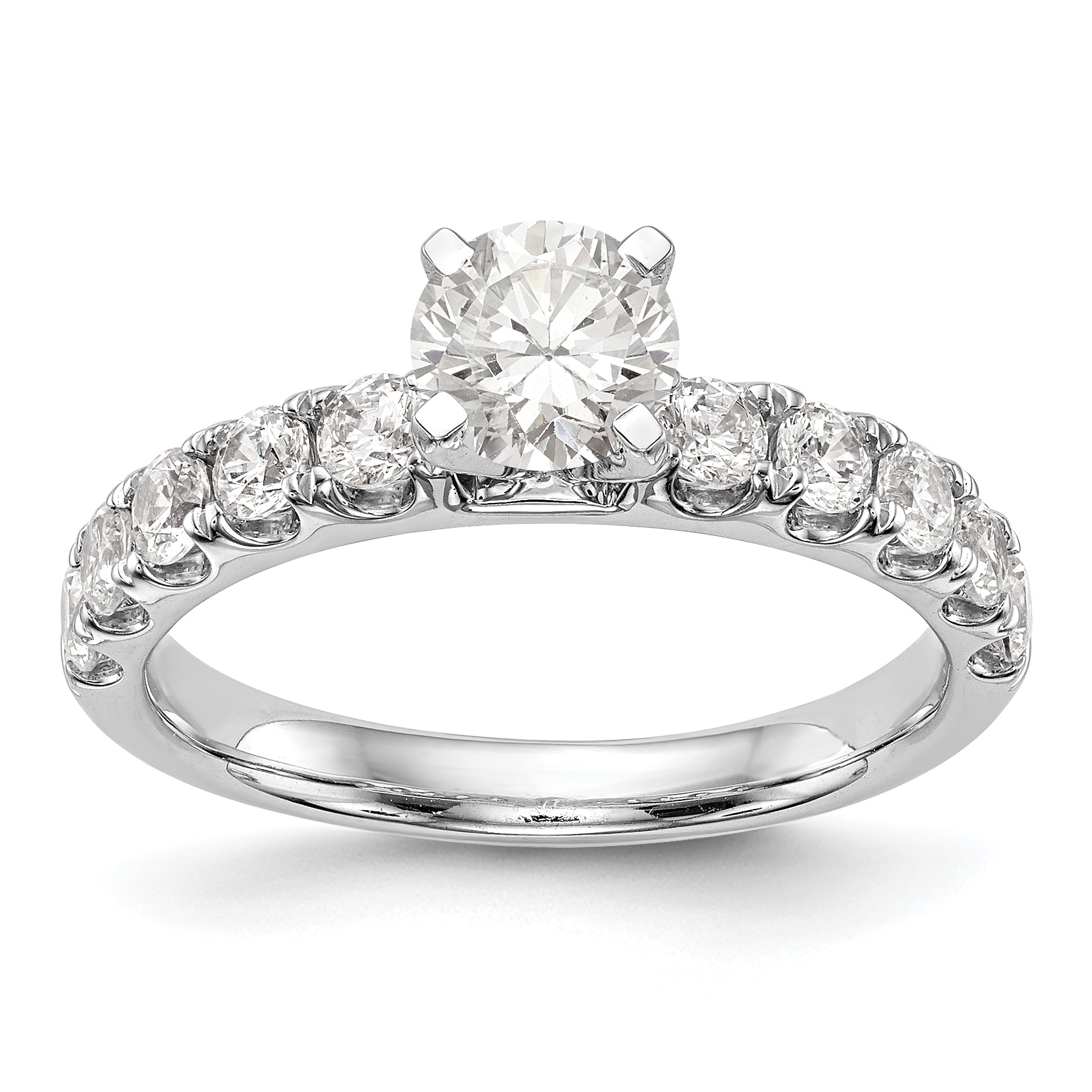 14K White Gold Diamond Peg Set CZ Engagement Ring