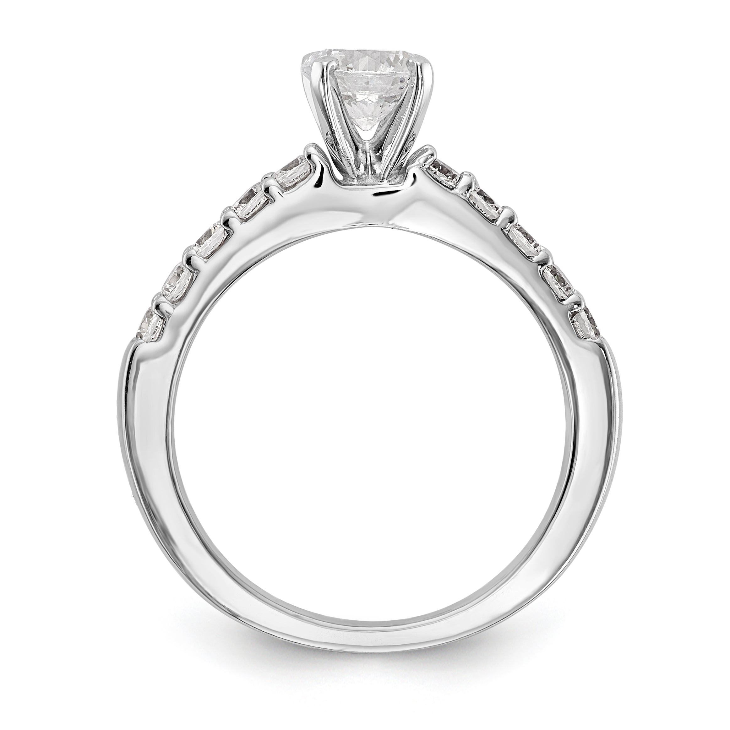14K White Gold Diamond Peg Set CZ Engagement Ring