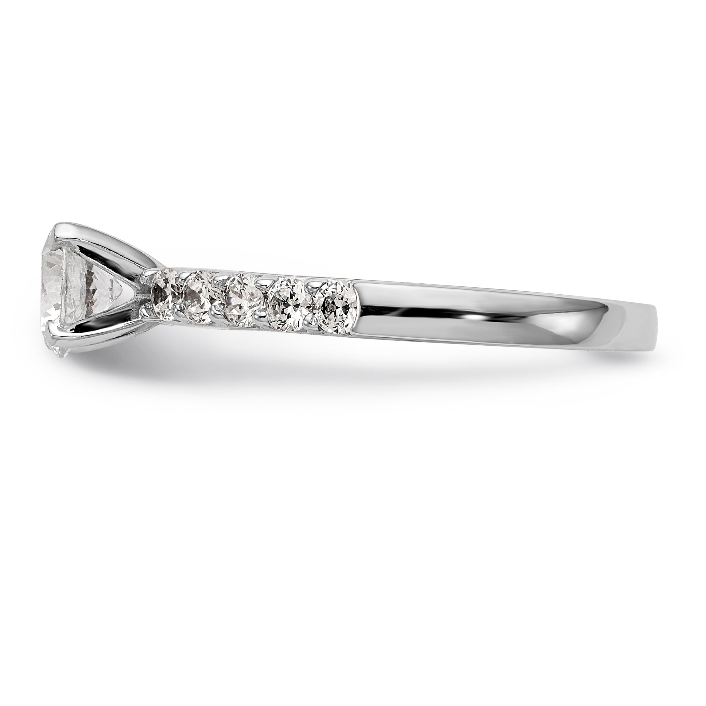14K White Gold Diamond Peg Set CZ Engagement Ring