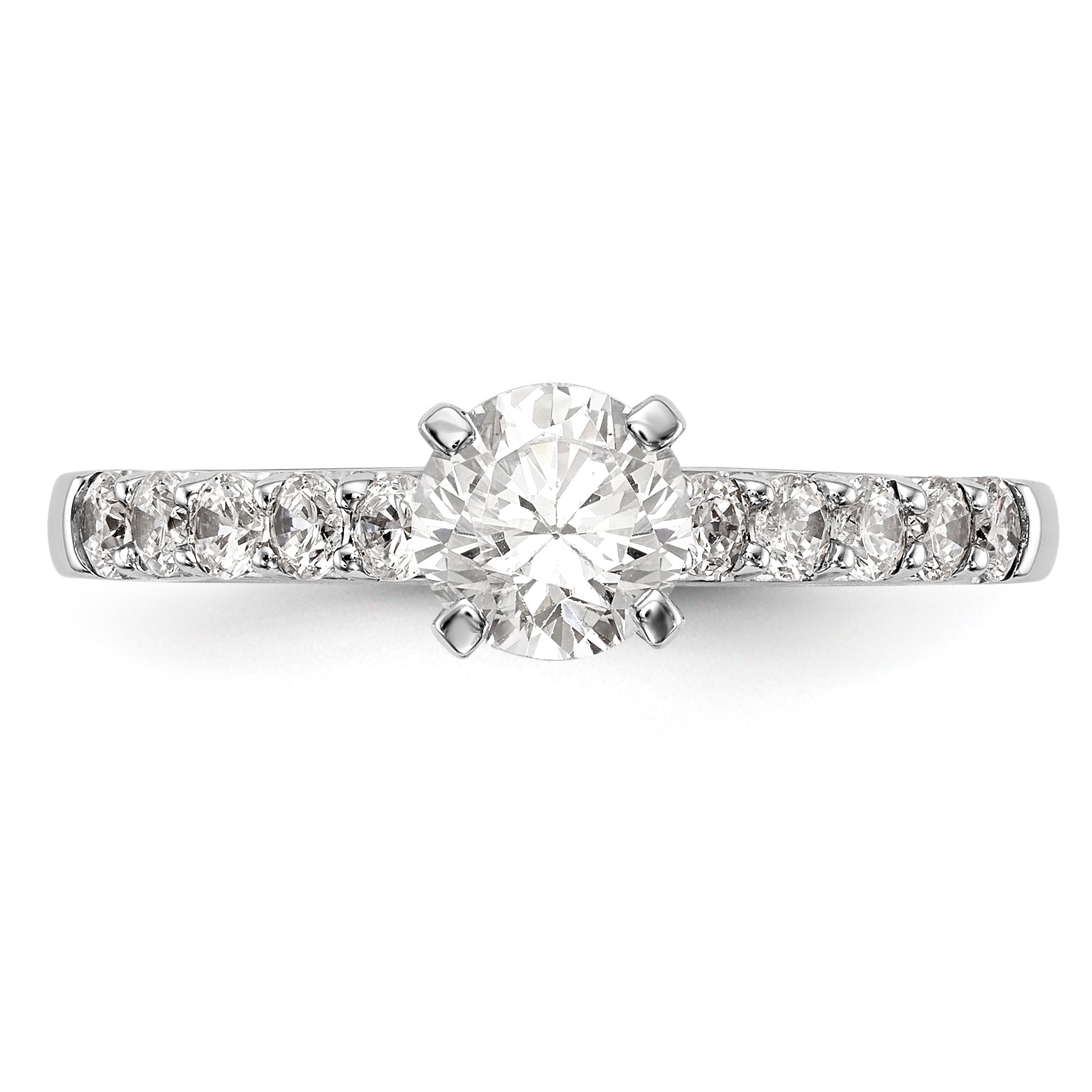 14K White Gold Diamond Peg Set CZ Engagement Ring