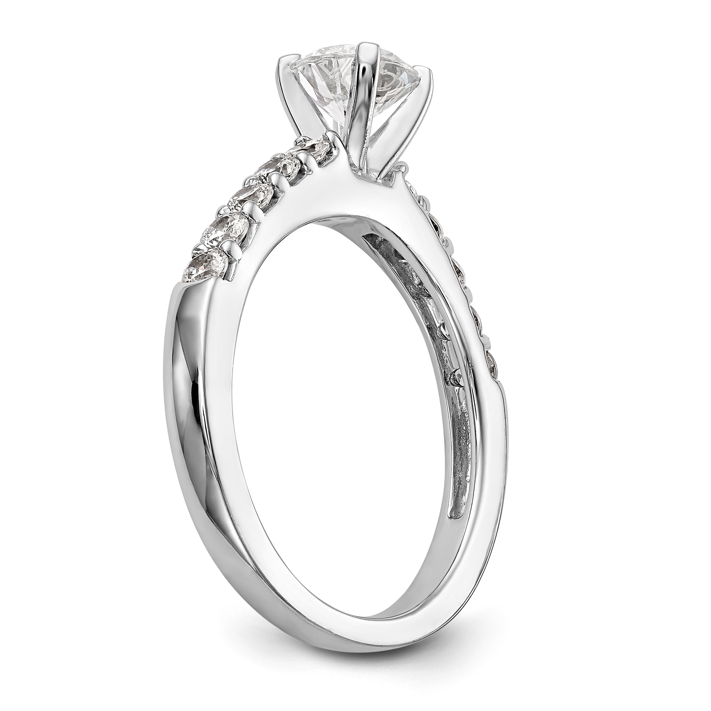 14K White Gold Diamond Peg Set CZ Engagement Ring