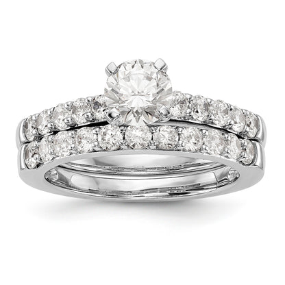 14K White Gold Diamond Peg Set CZ Engagement Ring