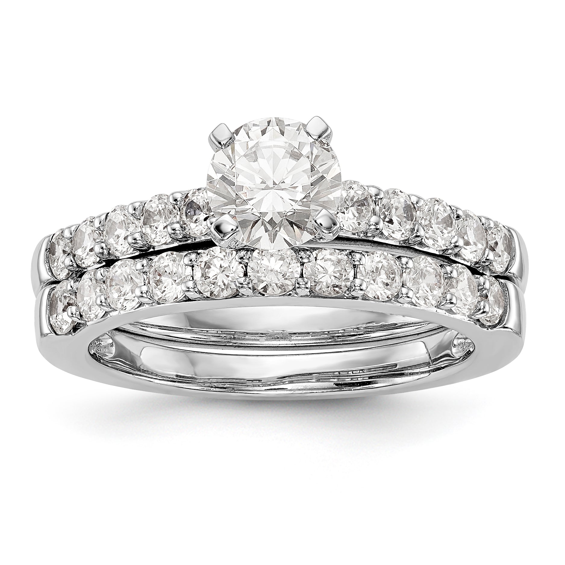 14K White Gold Diamond Peg Set CZ Engagement Ring