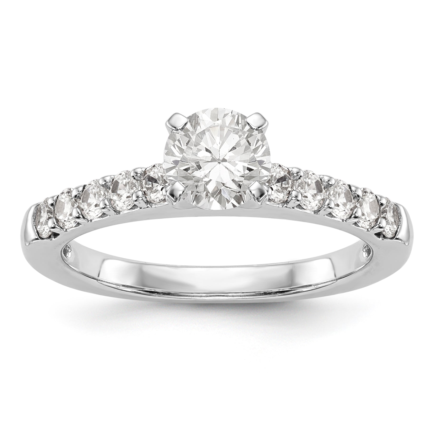 14K White Gold Diamond Peg Set CZ Engagement Ring
