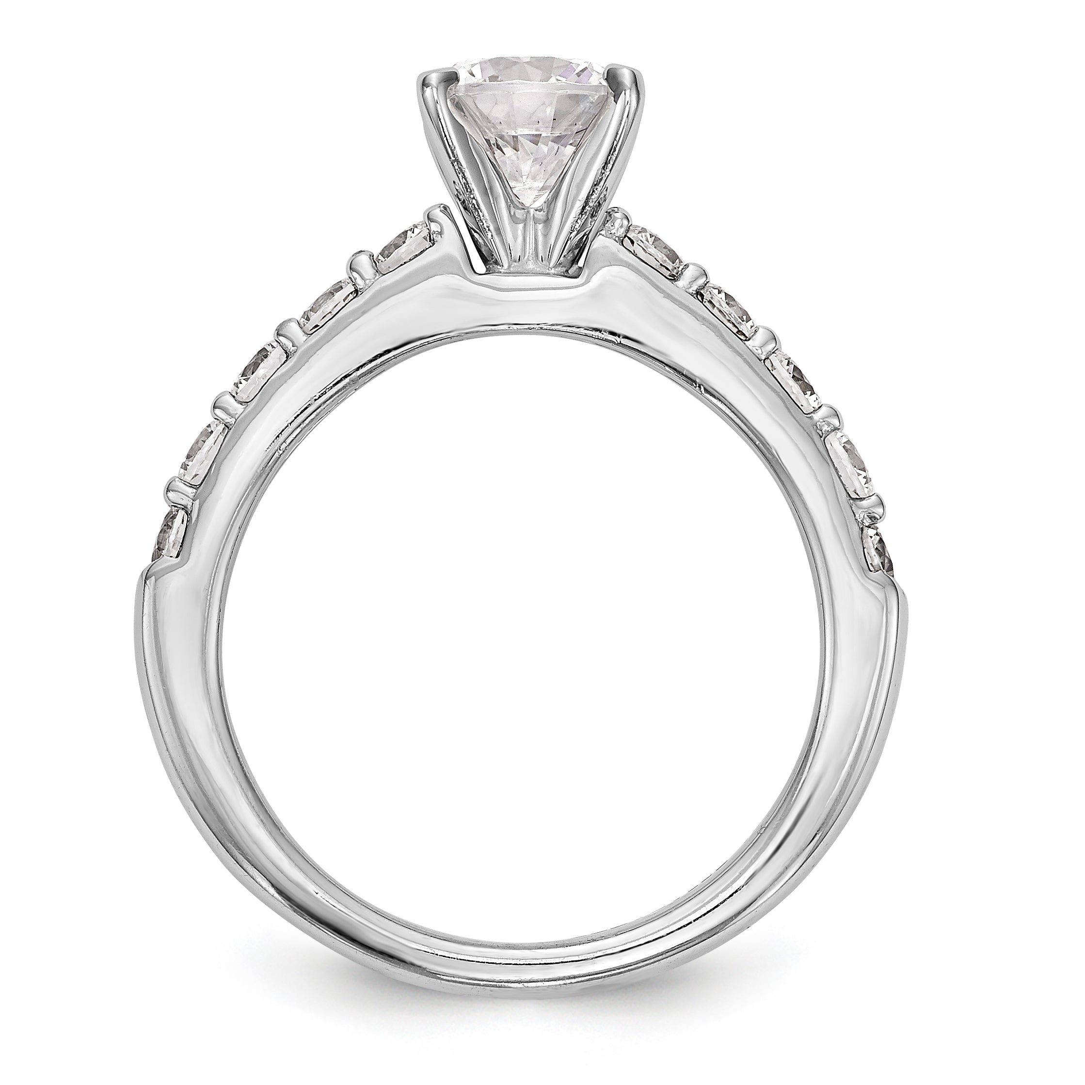 14K White Gold Diamond Peg Set CZ Engagement Ring
