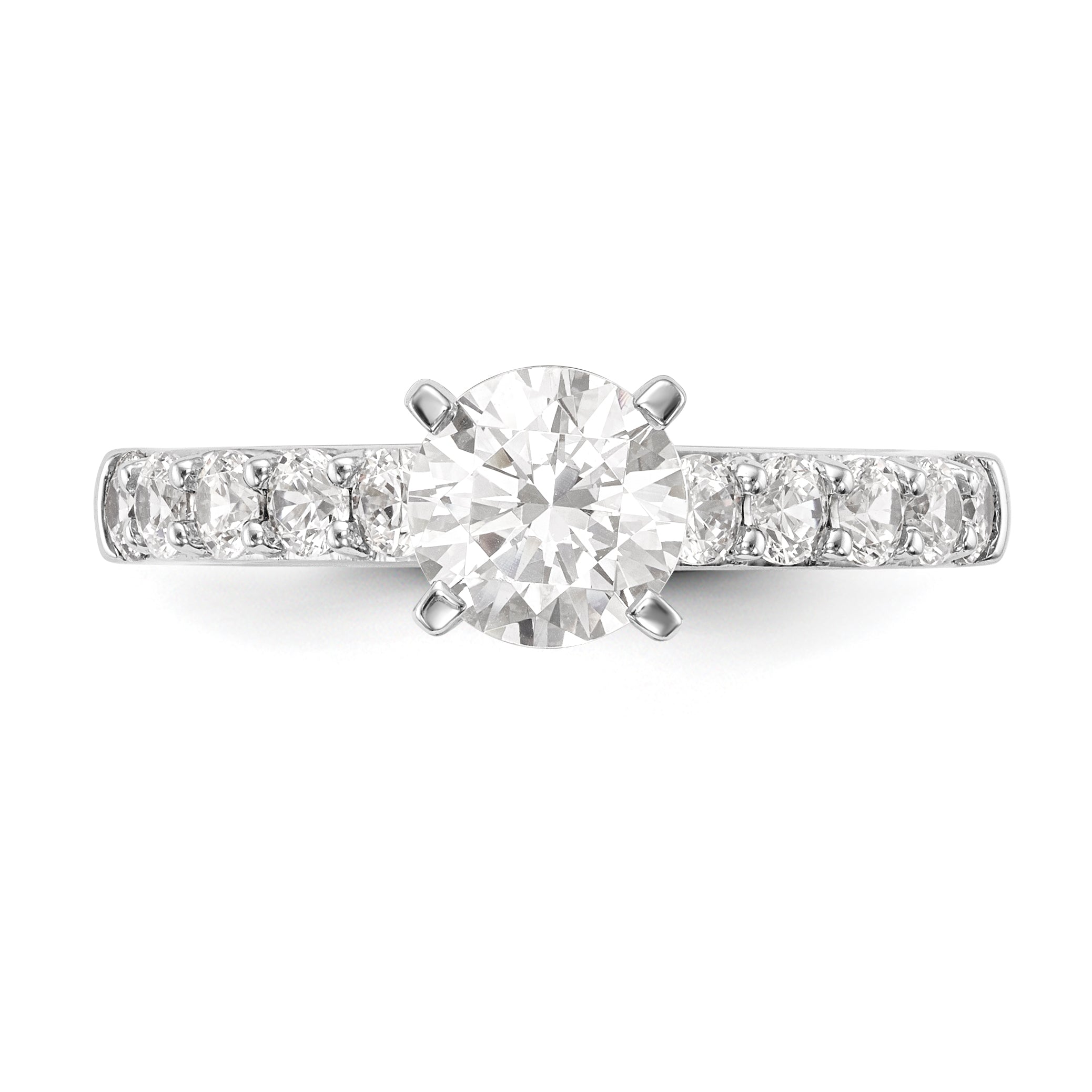 14K White Gold Diamond Peg Set CZ Engagement Ring