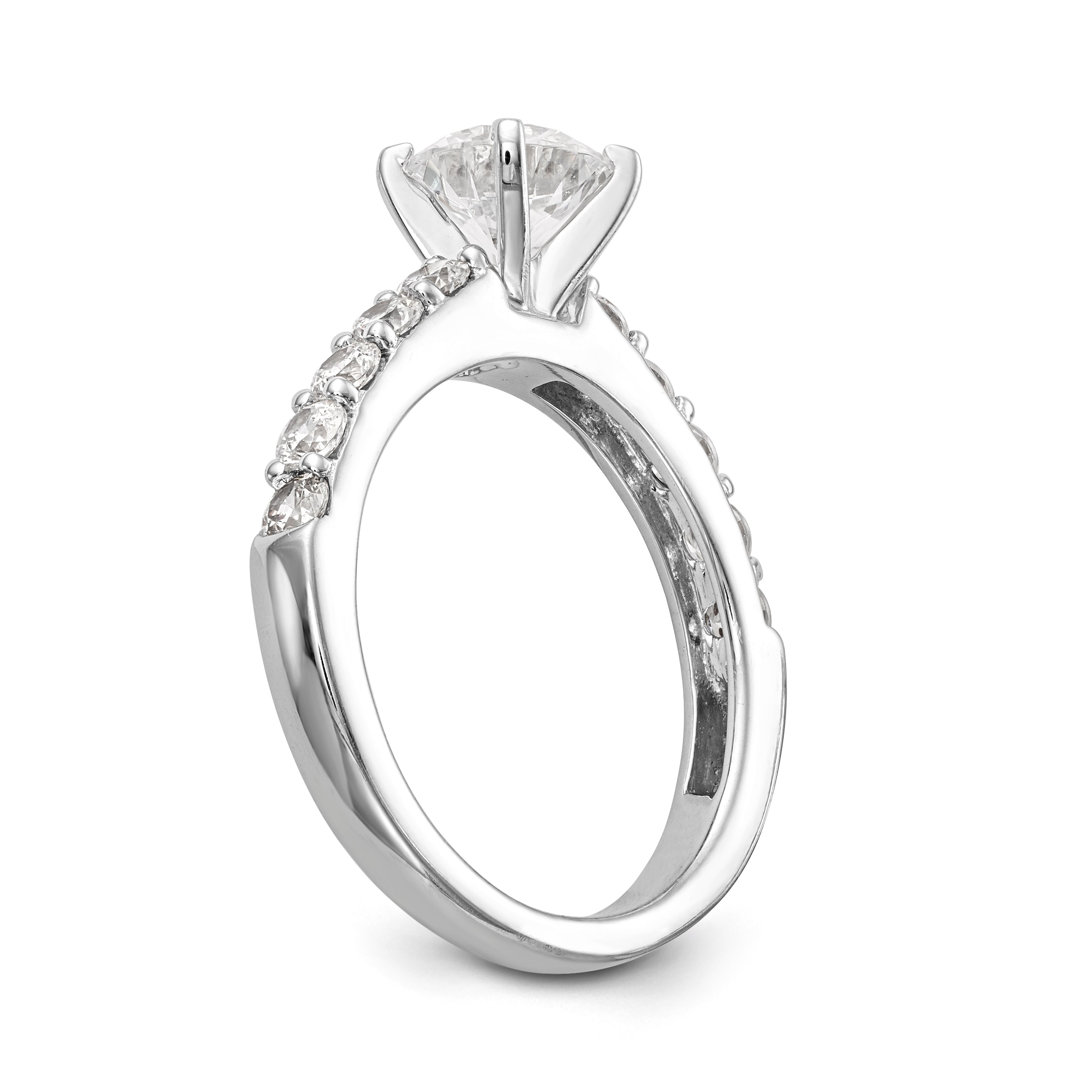 14K White Gold Diamond Peg Set CZ Engagement Ring