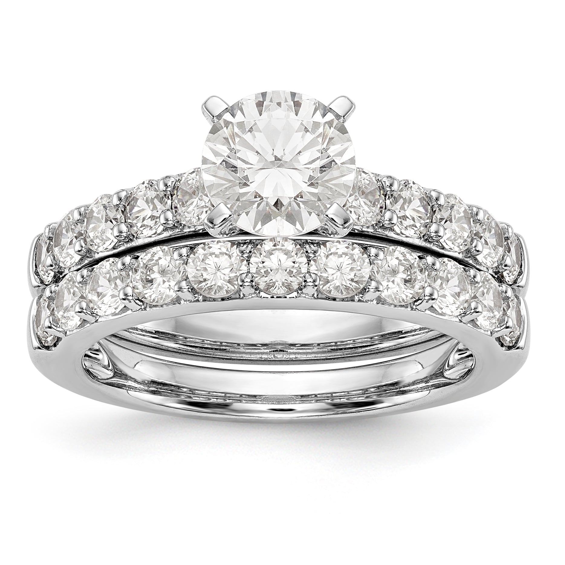 14K White Gold Diamond Peg Set CZ Engagement Ring