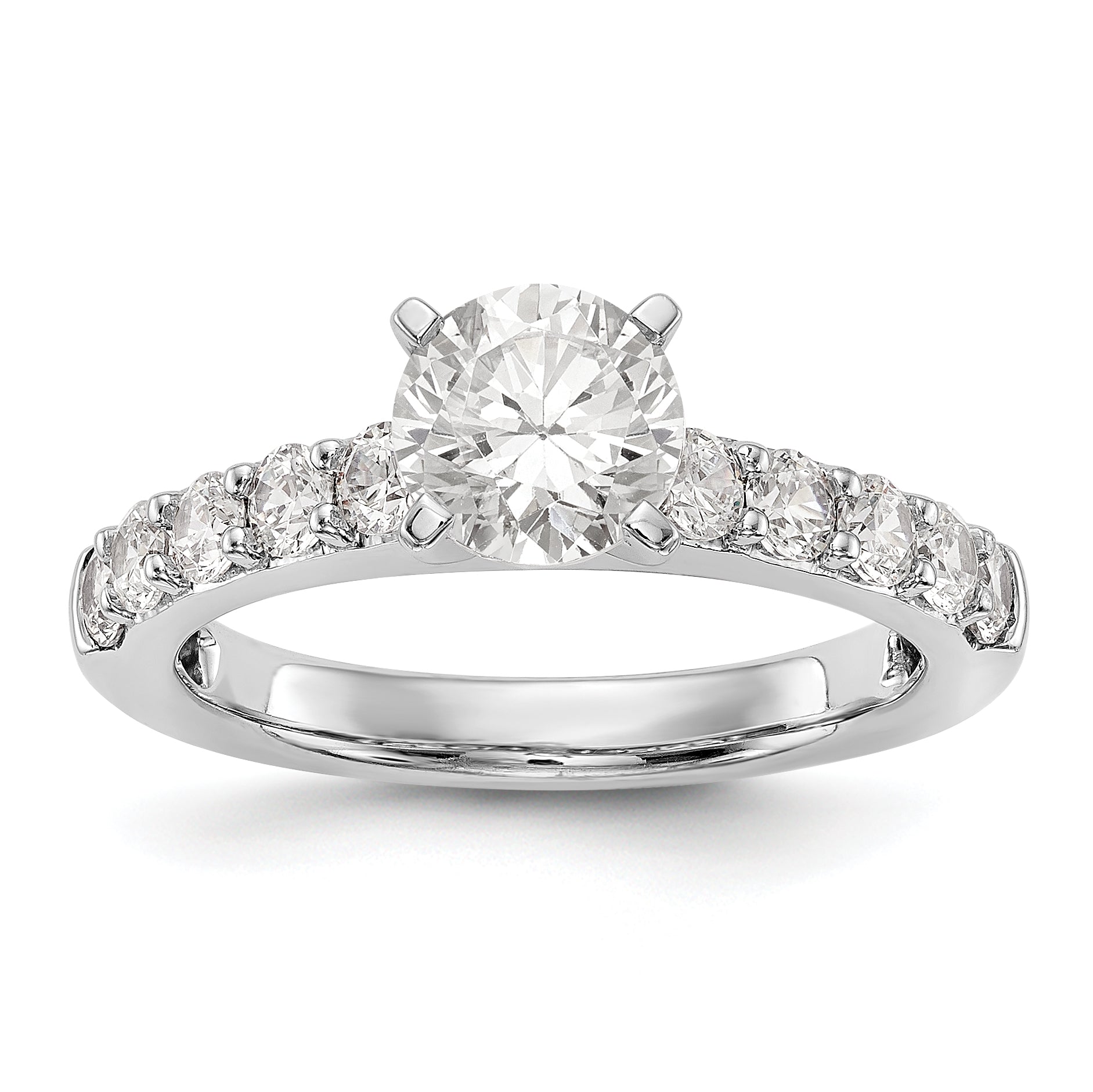 14K White Gold Diamond Peg Set CZ Engagement Ring