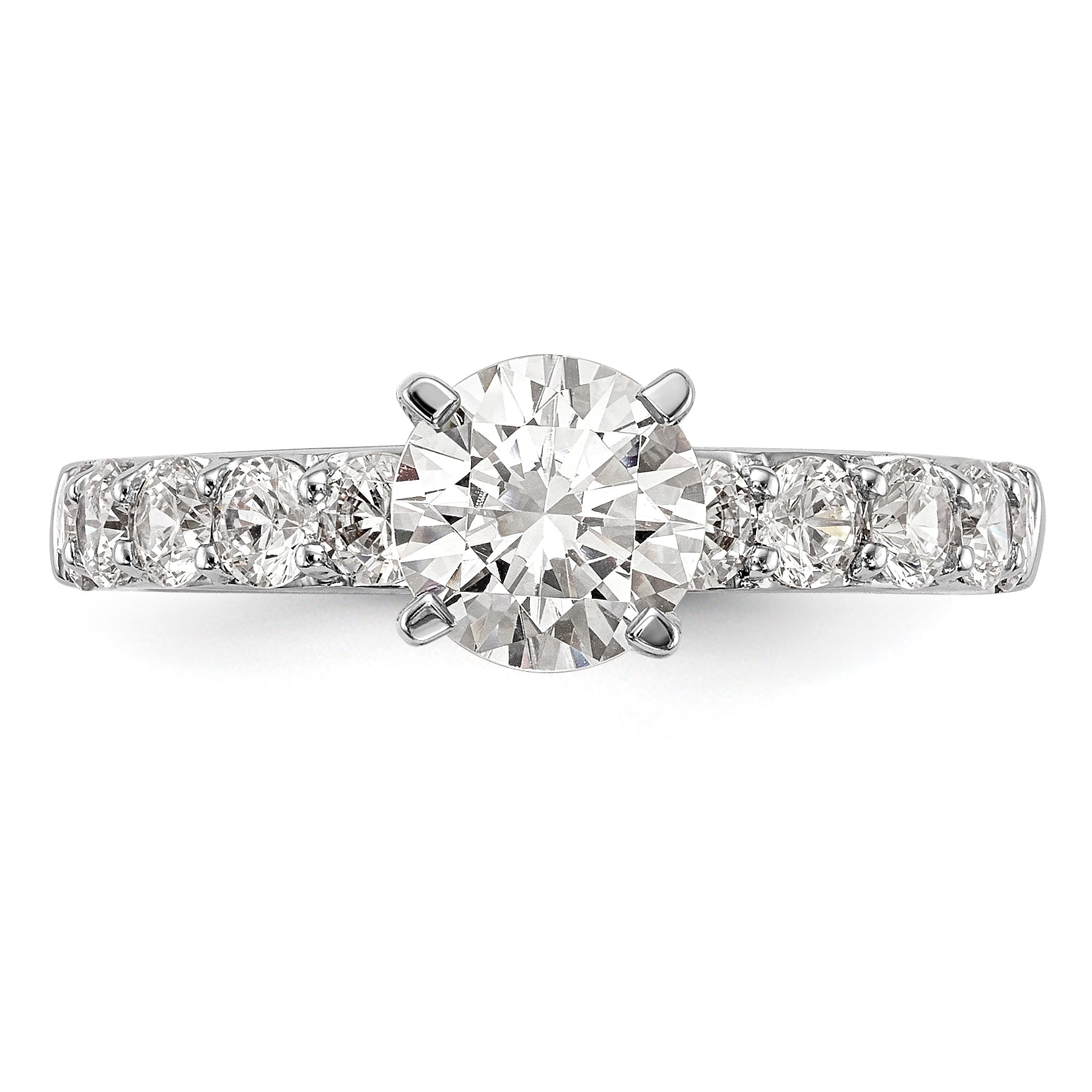14K White Gold Diamond Peg Set CZ Engagement Ring