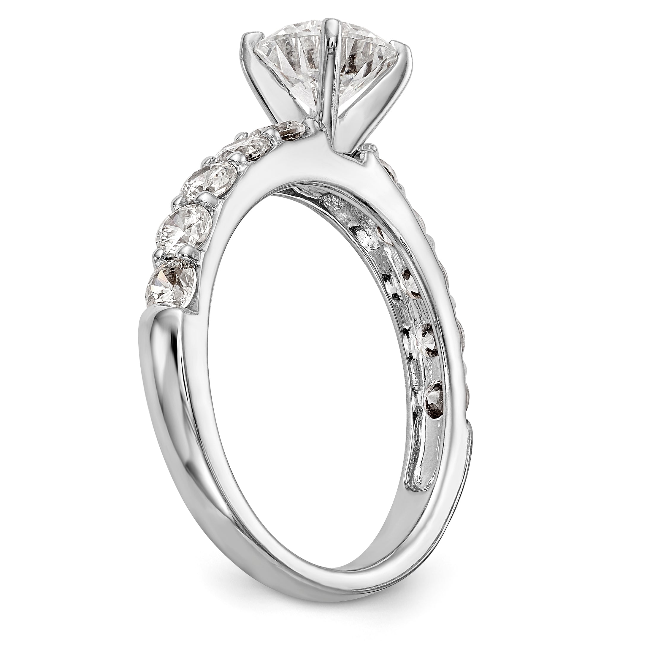 14K White Gold Diamond Peg Set CZ Engagement Ring