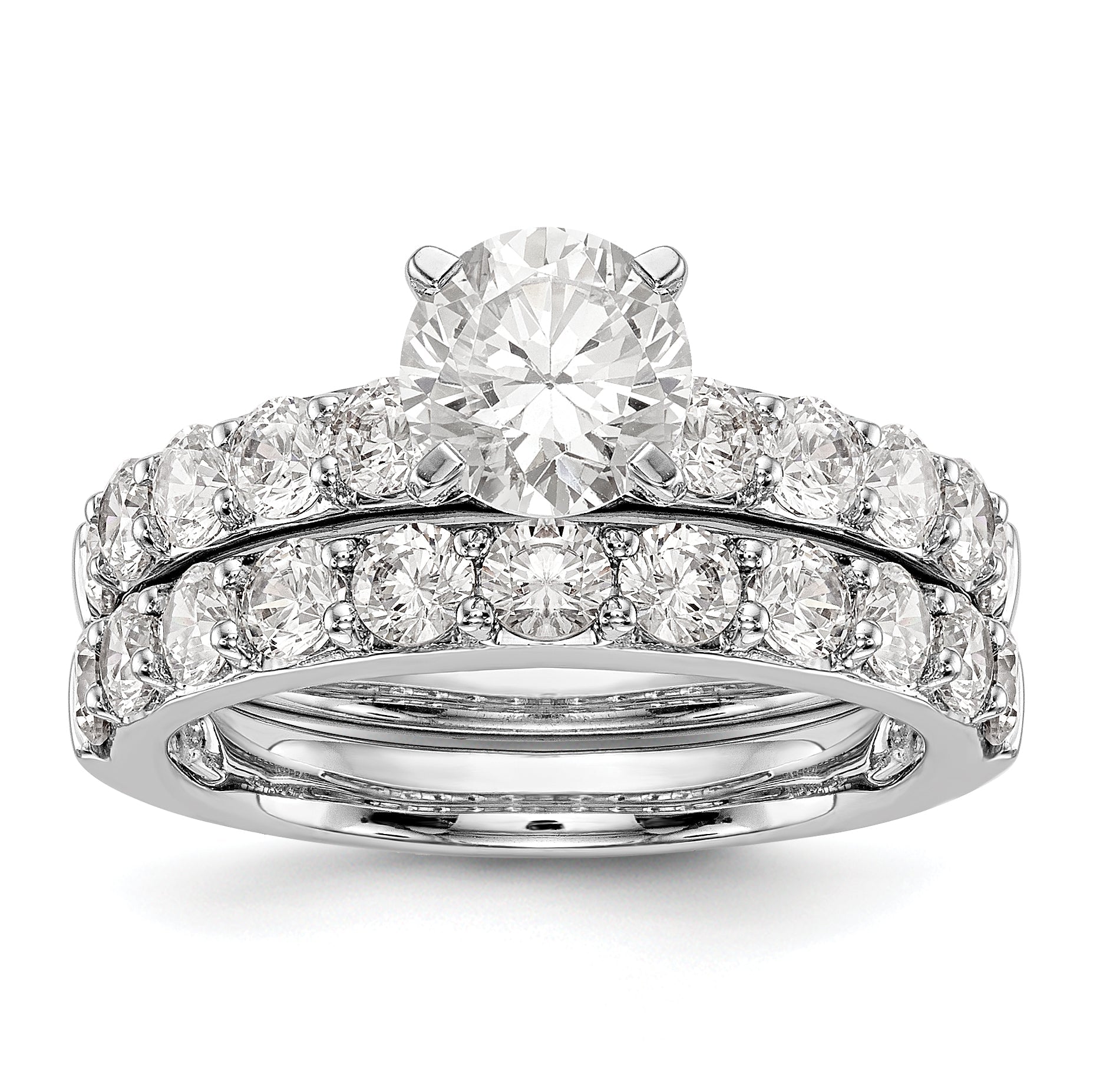 14K White Gold Diamond Peg Set CZ Engagement Ring