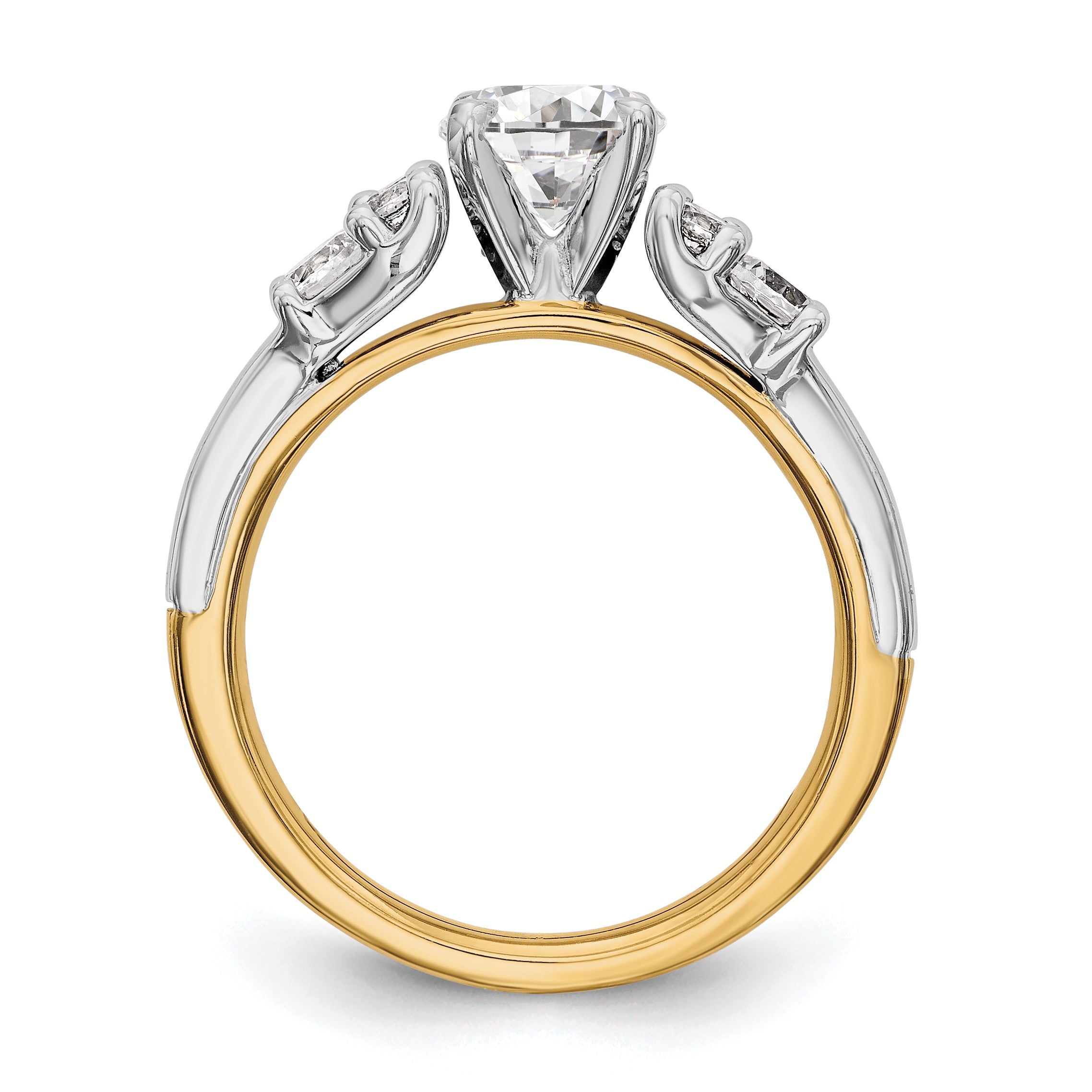 14K Two tone Diamond Peg Set CZ Engagement Ring