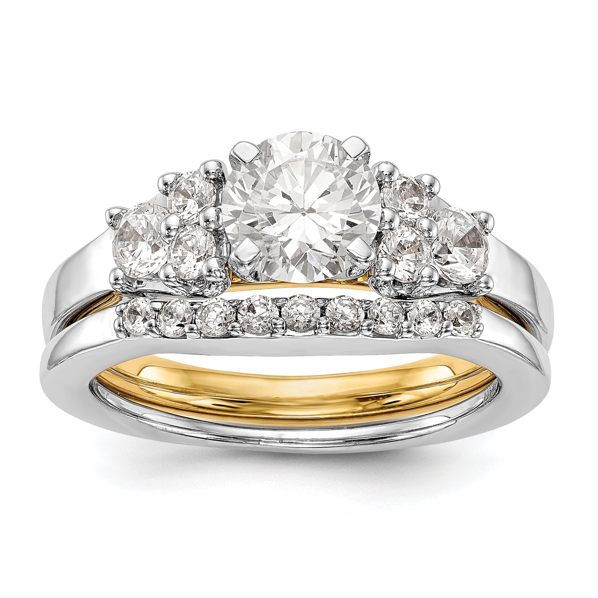 14K Two tone Diamond Peg Set CZ Engagement Ring
