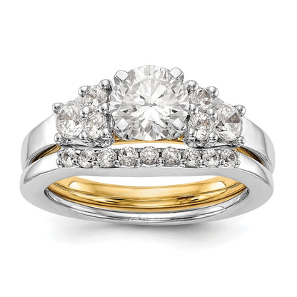 14K Two tone Diamond Peg Set CZ Engagement Ring
