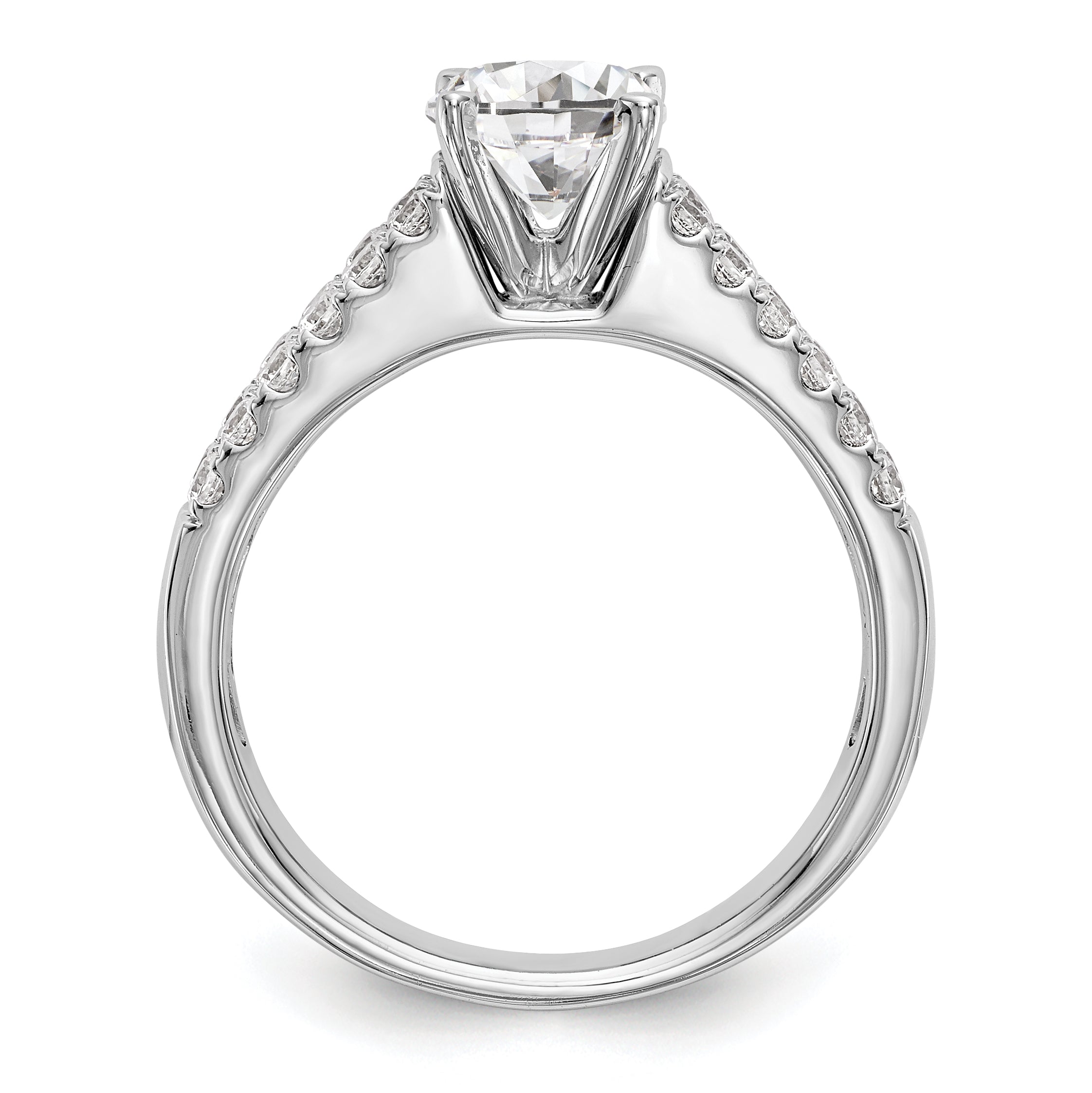 14K White Gold Diamond Peg Set CZ Engagement Ring