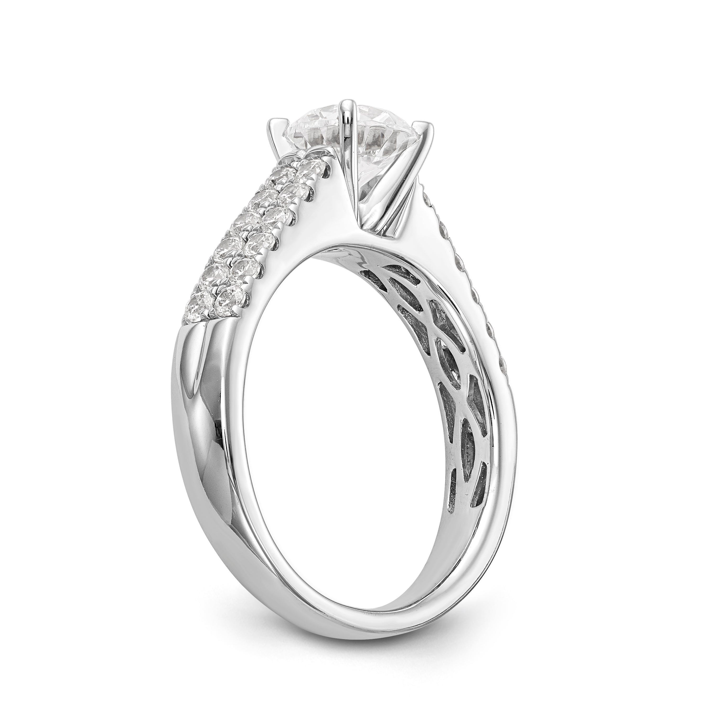 14K White Gold Diamond Peg Set CZ Engagement Ring