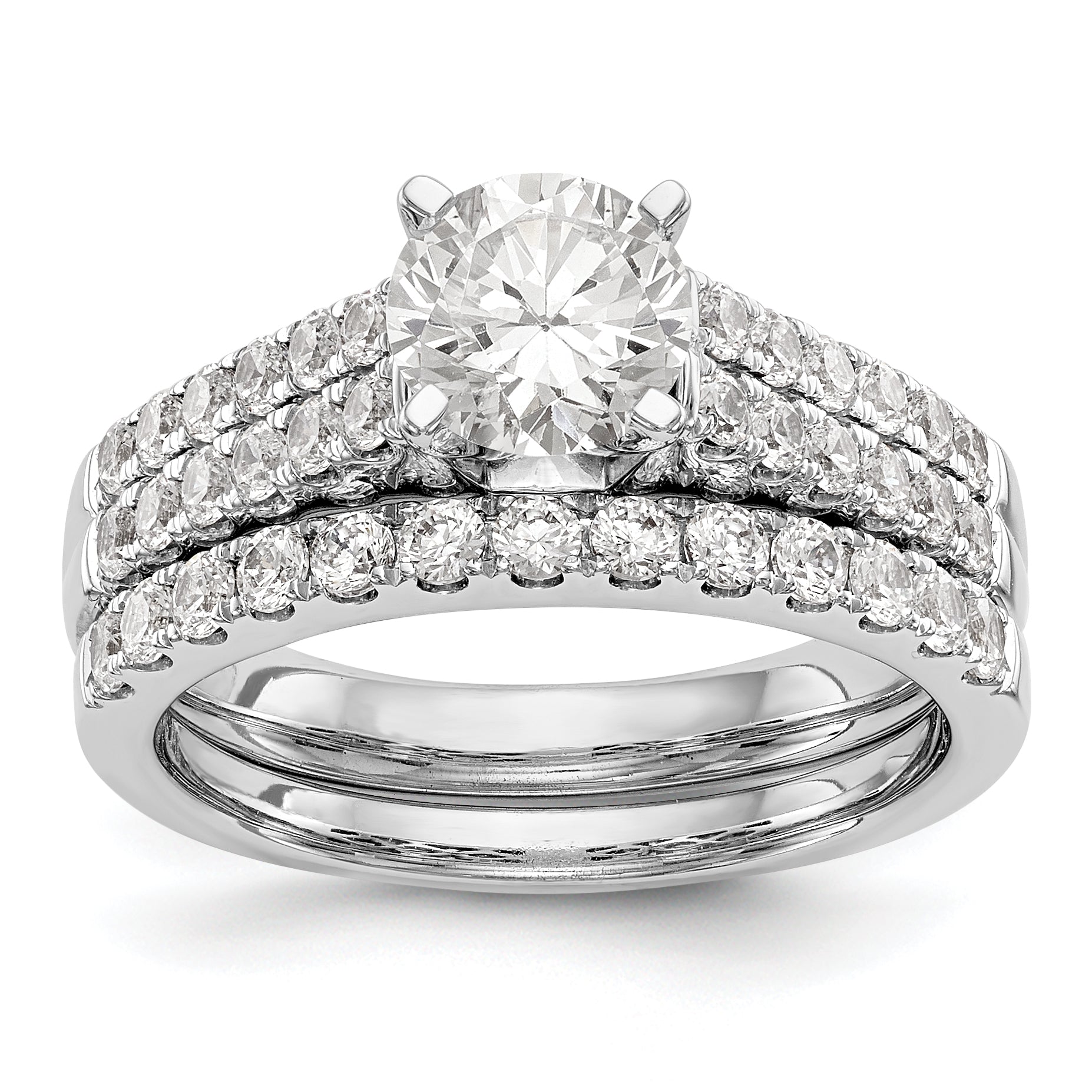 14K White Gold Diamond Peg Set CZ Engagement Ring