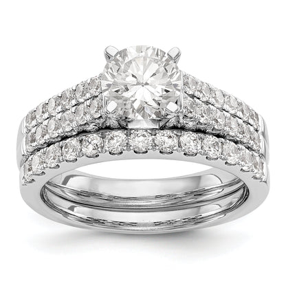 14K White Gold Diamond Peg Set CZ Engagement Ring