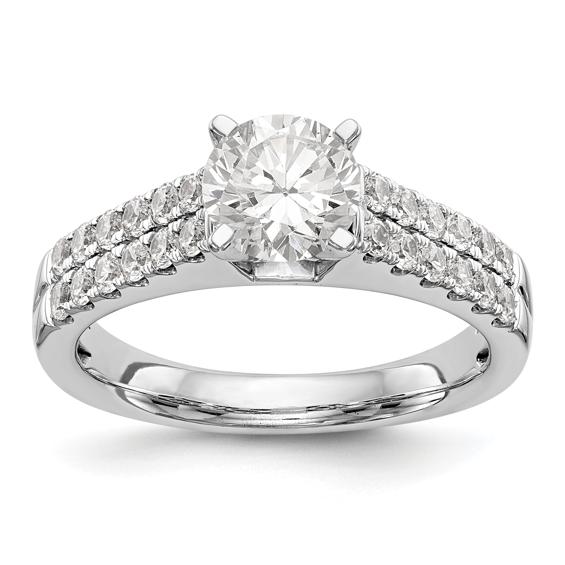14K White Gold Diamond Peg Set CZ Engagement Ring