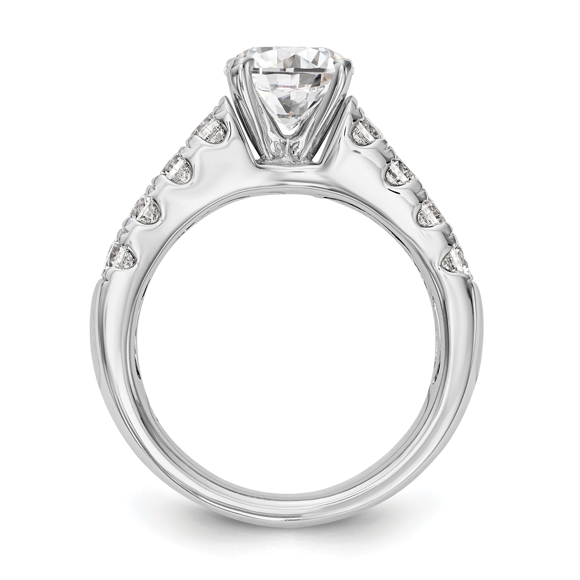 14K White Gold Diamond Peg Set CZ Engagement Ring