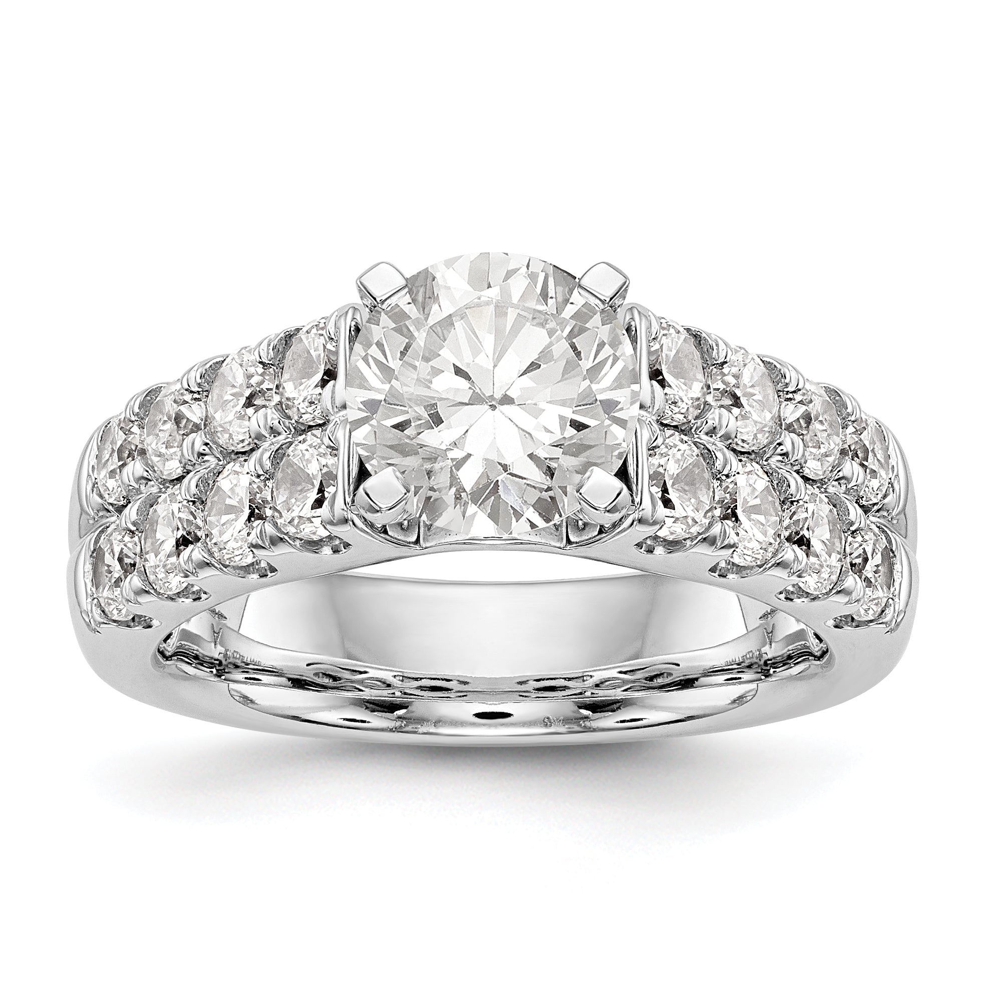14K White Gold Diamond Peg Set CZ Engagement Ring