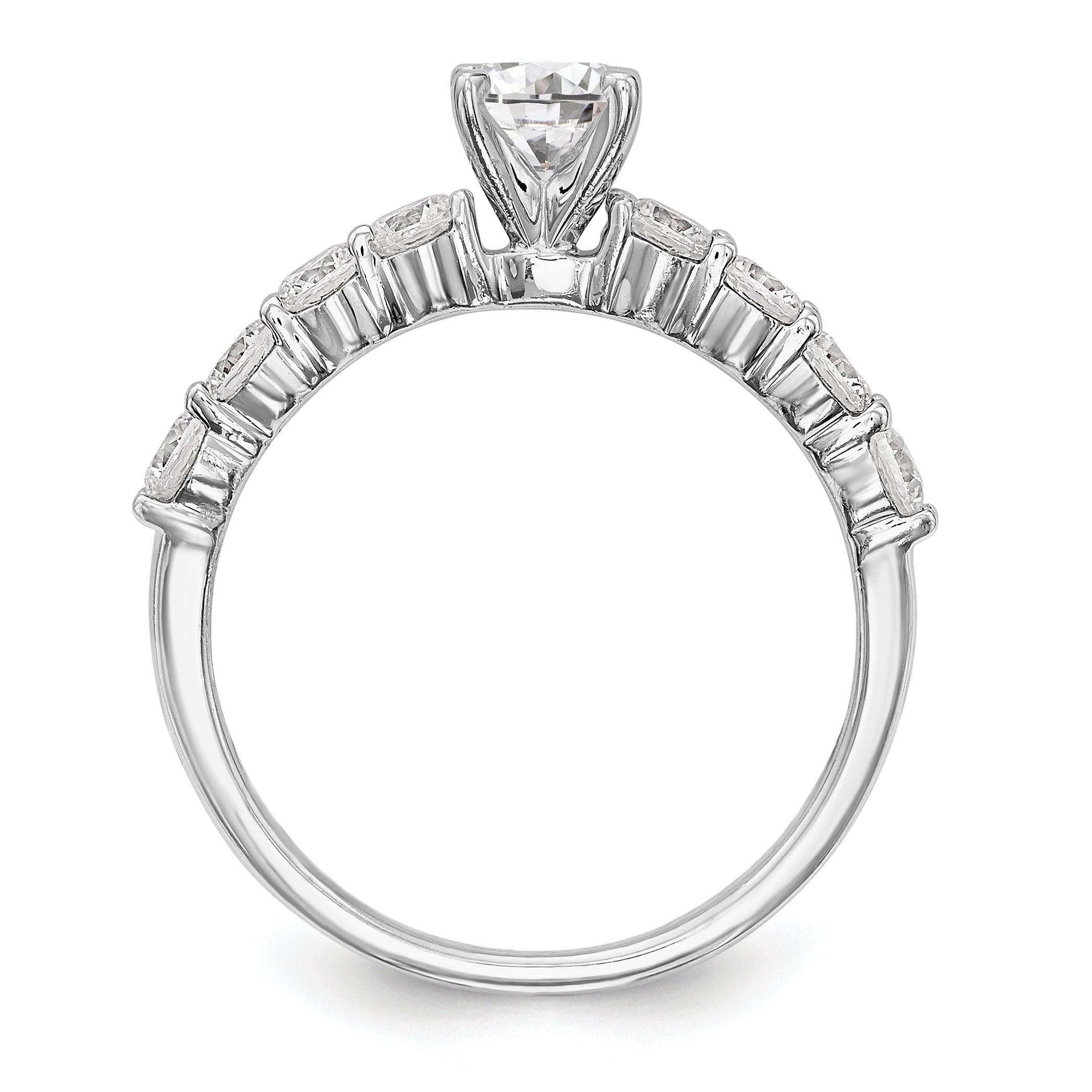 14K White Gold Diamond Peg Set CZ Engagement Ring
