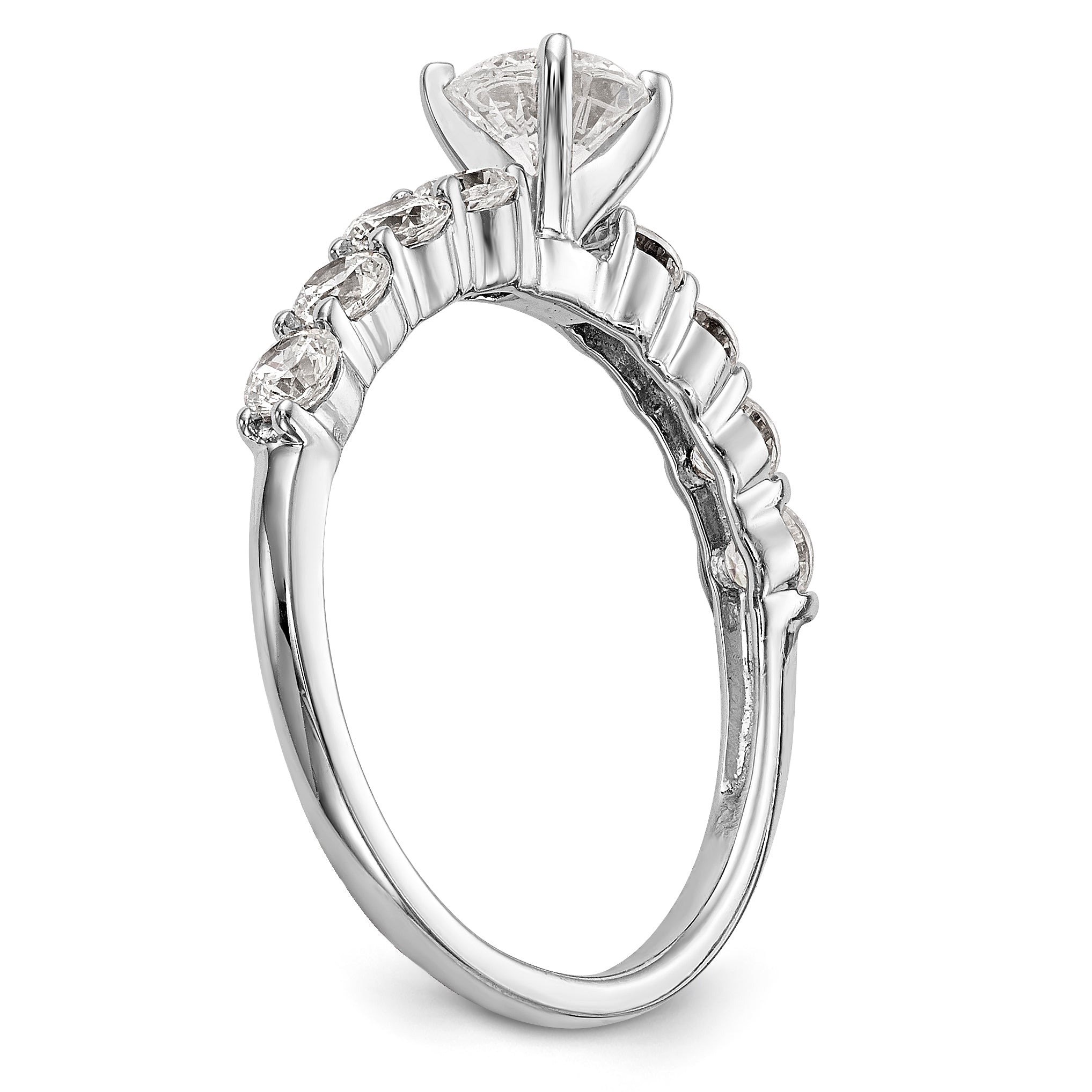 14K White Gold Diamond Peg Set CZ Engagement Ring