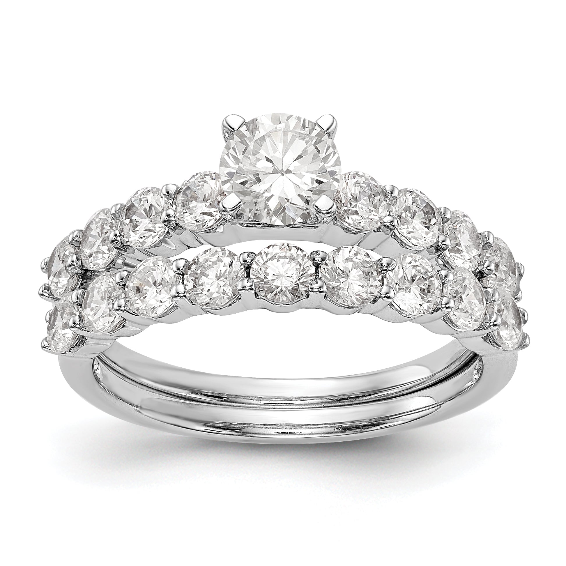 14K White Gold Diamond Peg Set CZ Engagement Ring