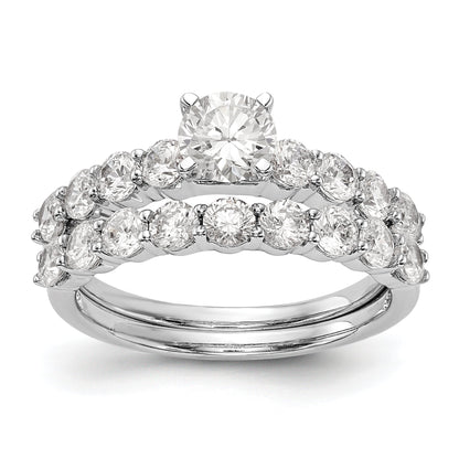 14K White Gold Diamond Peg Set CZ Engagement Ring