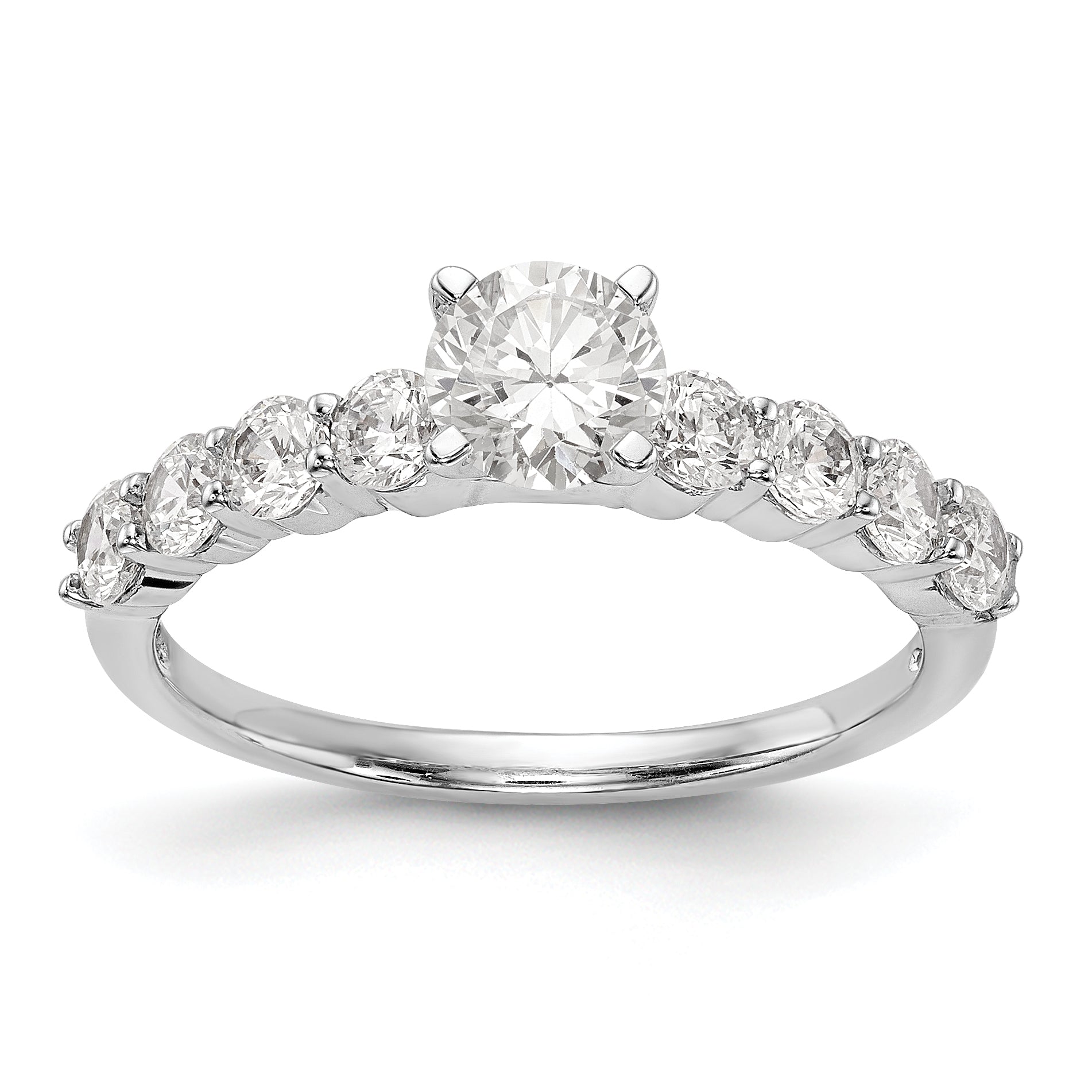 14K White Gold Diamond Peg Set CZ Engagement Ring