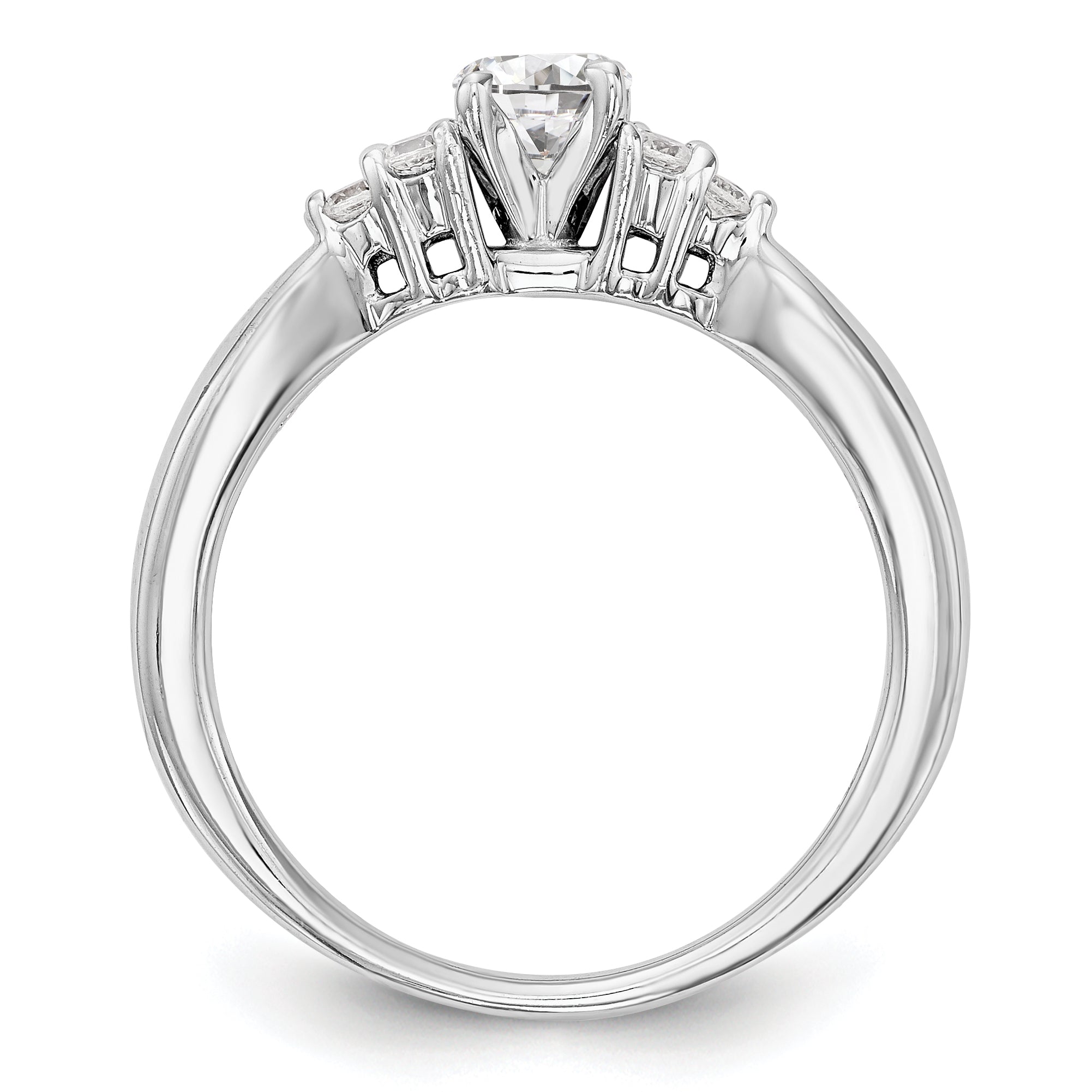 14K White Gold Diamond Peg Set CZ Engagement Ring