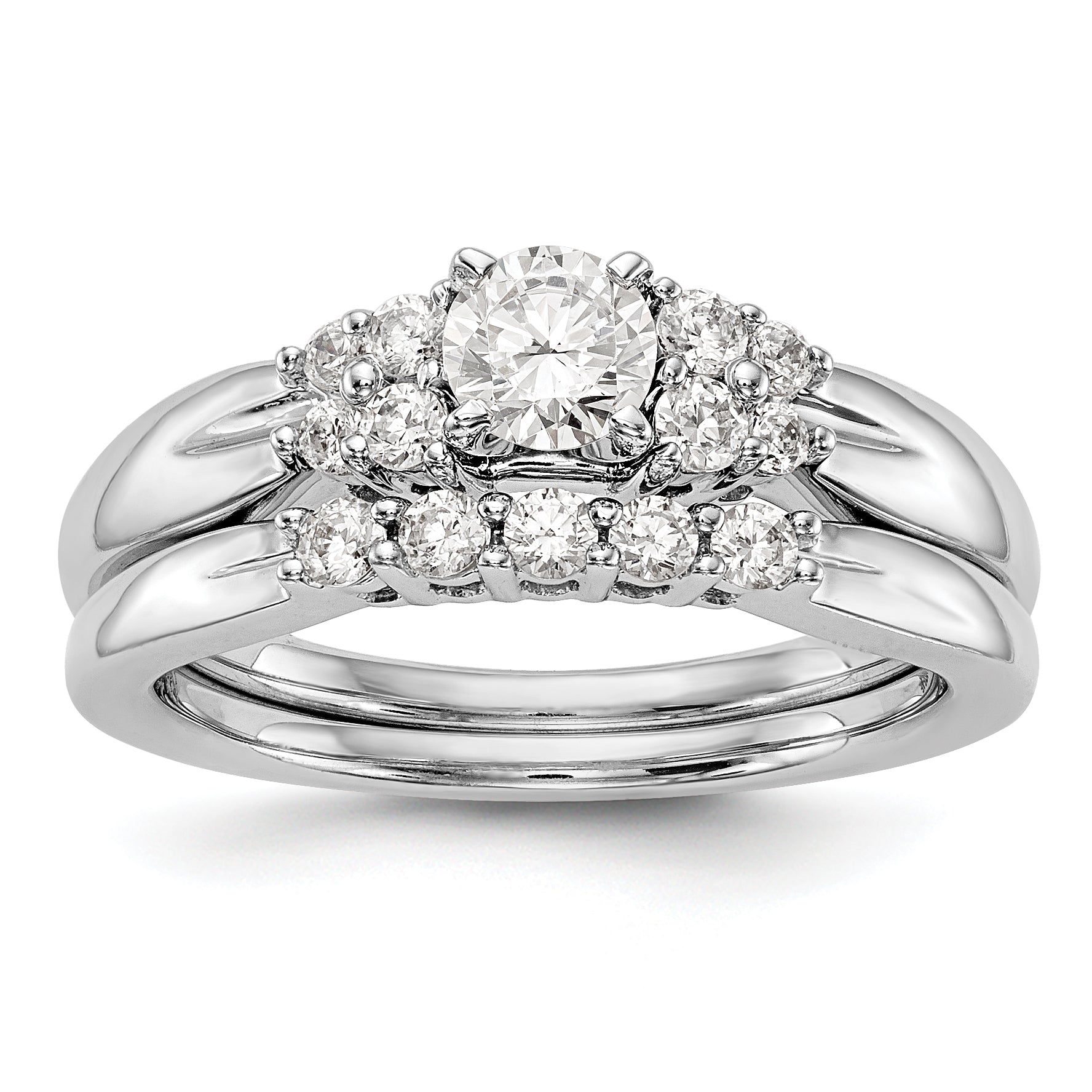 14K White Gold Diamond Peg Set CZ Engagement Ring