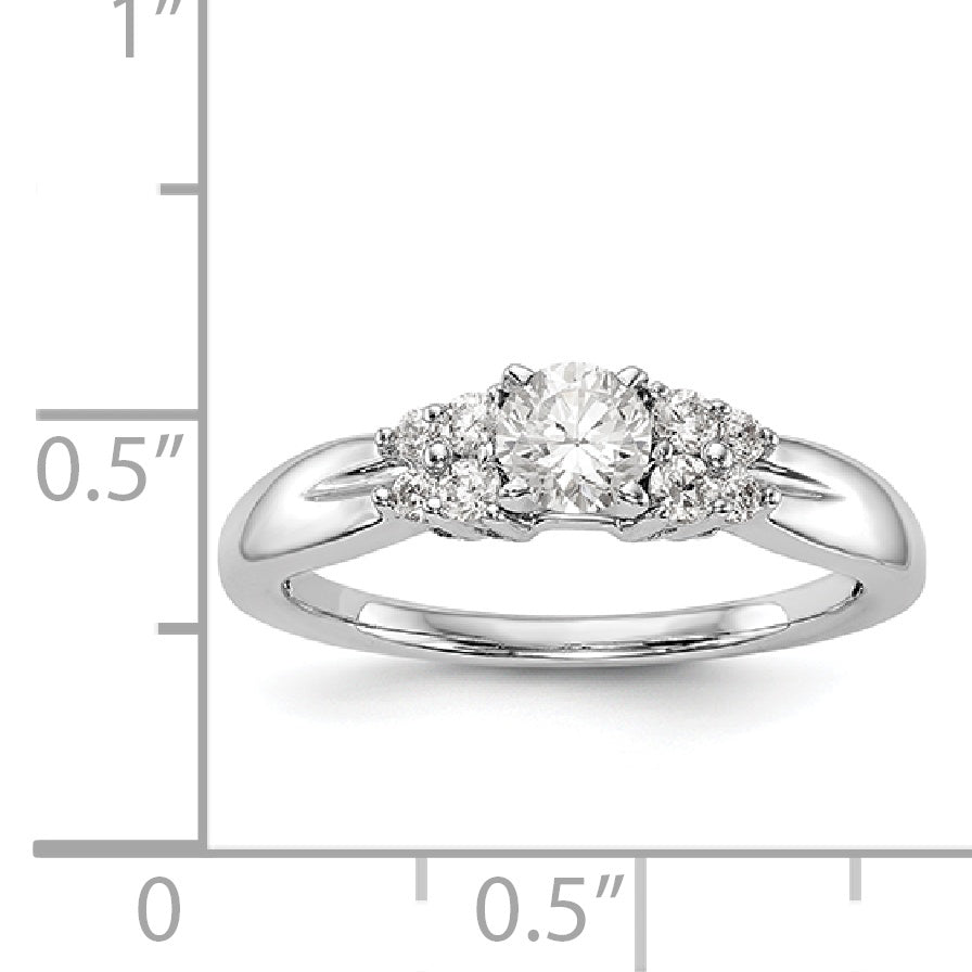 14K White Gold Diamond Peg Set CZ Engagement Ring