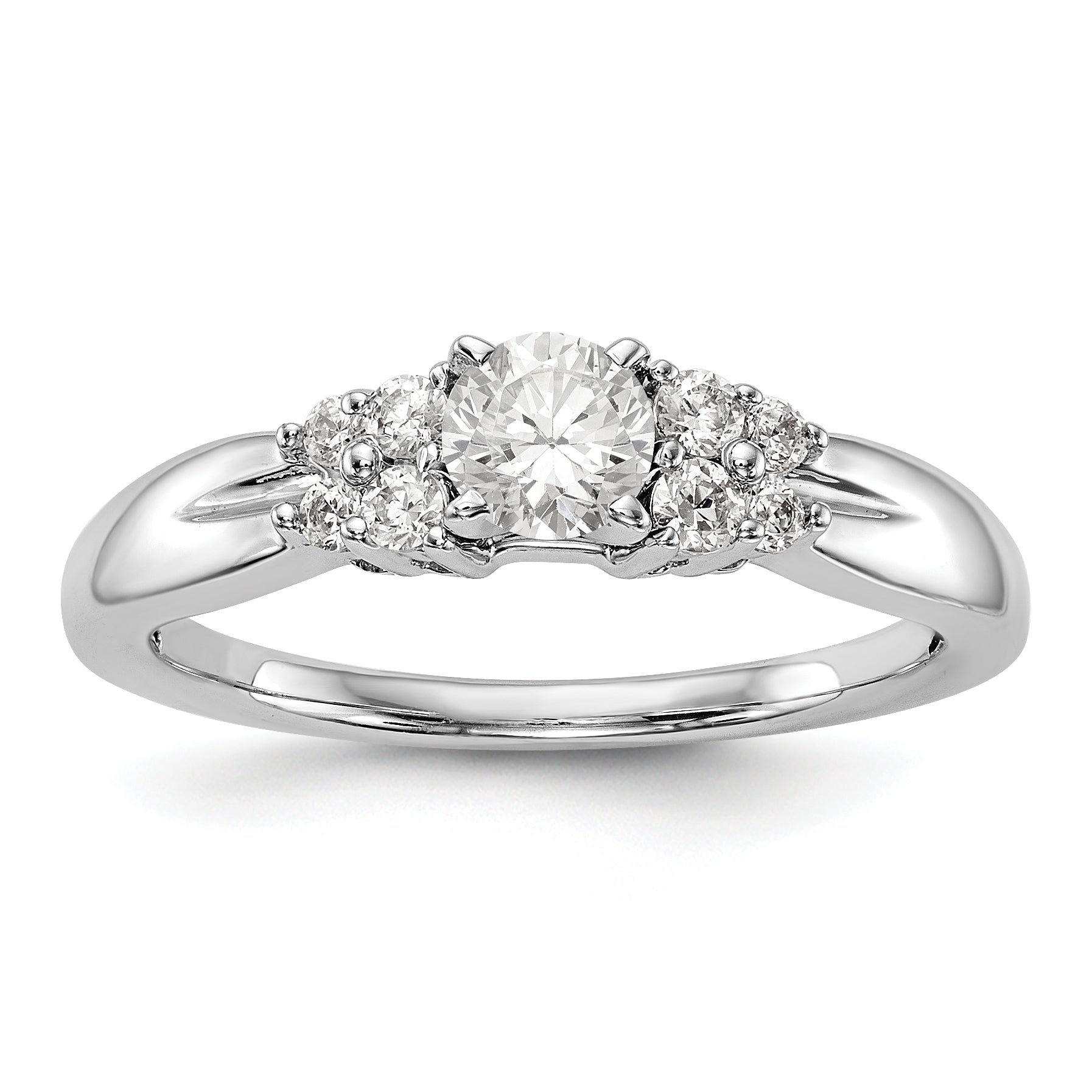 14K White Gold Diamond Peg Set CZ Engagement Ring