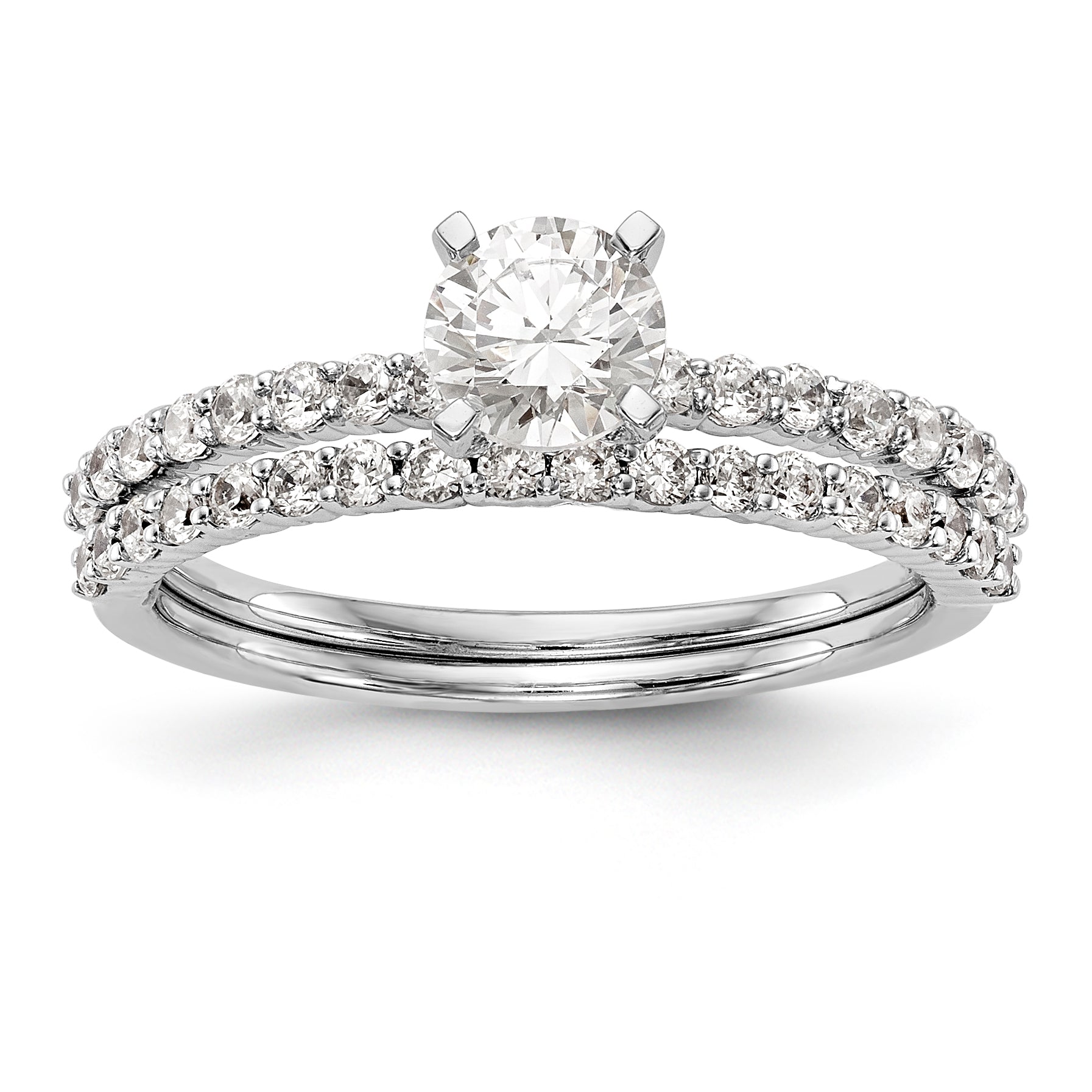 14K White Gold Diamond Peg Set CZ Engagement Ring