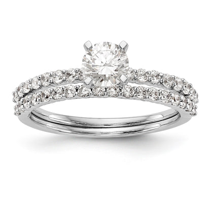 14K White Gold Diamond Peg Set CZ Engagement Ring
