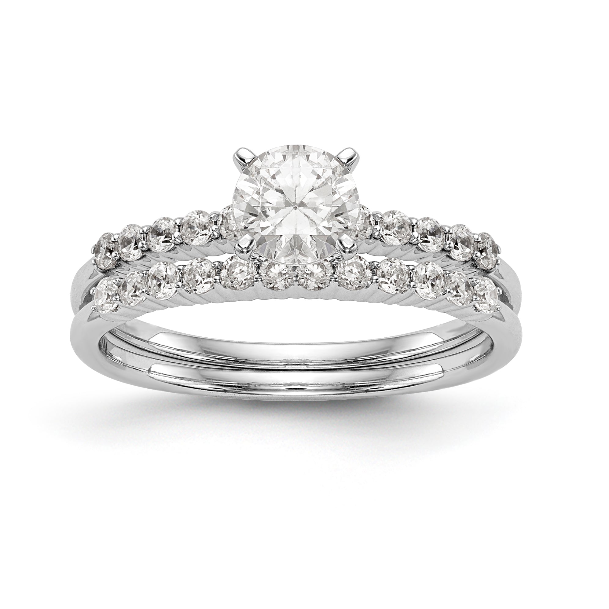 14K White Gold Diamond Peg Set CZ Engagement Ring