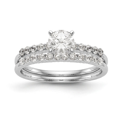 14K White Gold Diamond Peg Set CZ Engagement Ring