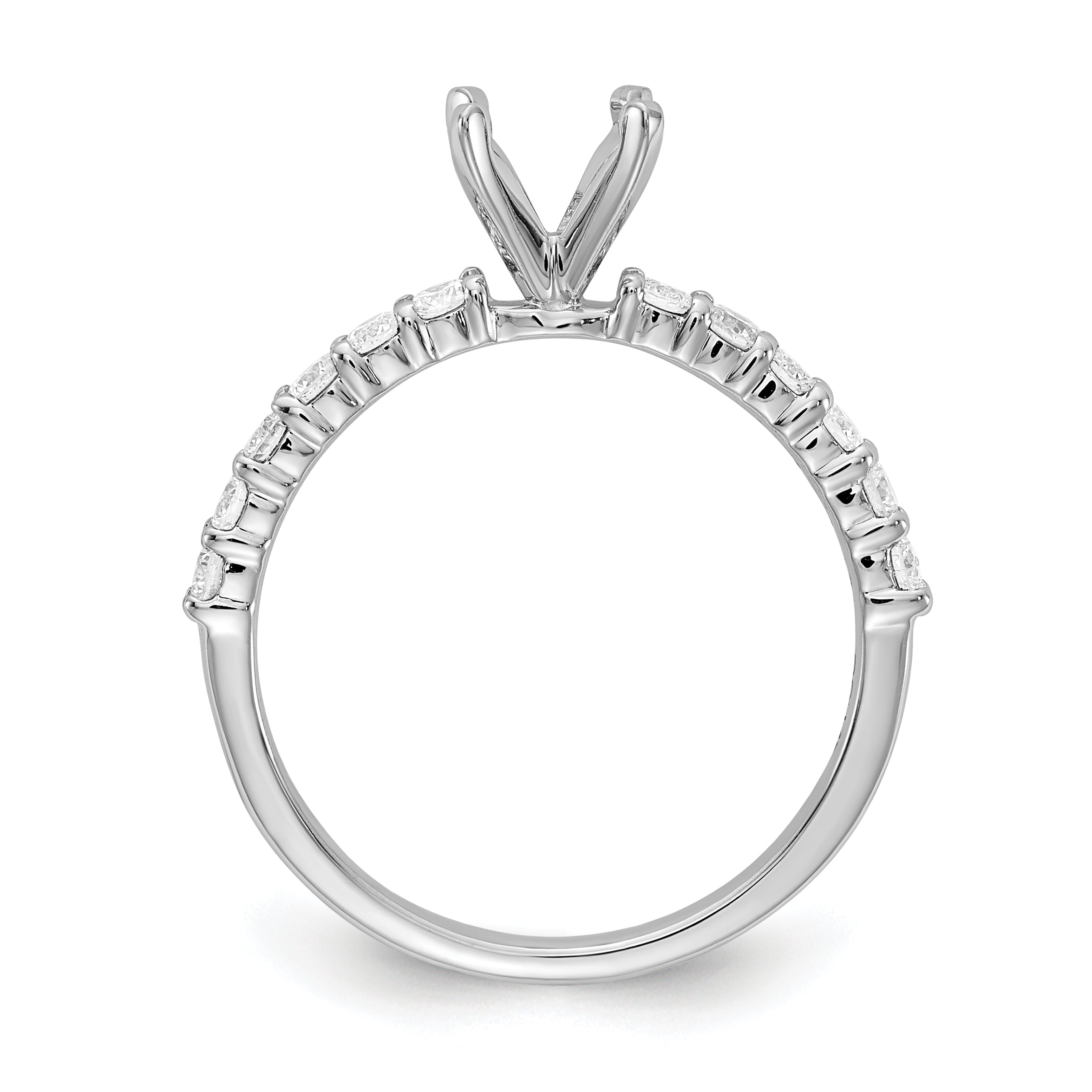 14K White Gold Diamond Peg Set CZ Engagement Ring