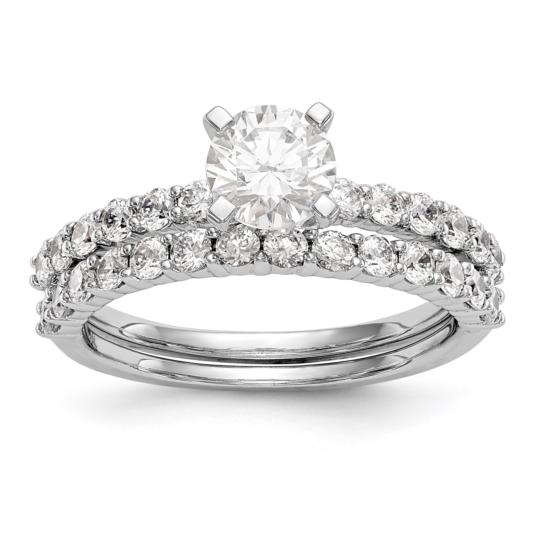 14K White Gold Diamond Peg Set CZ Engagement Ring