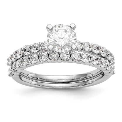 14K White Gold Diamond Peg Set CZ Engagement Ring